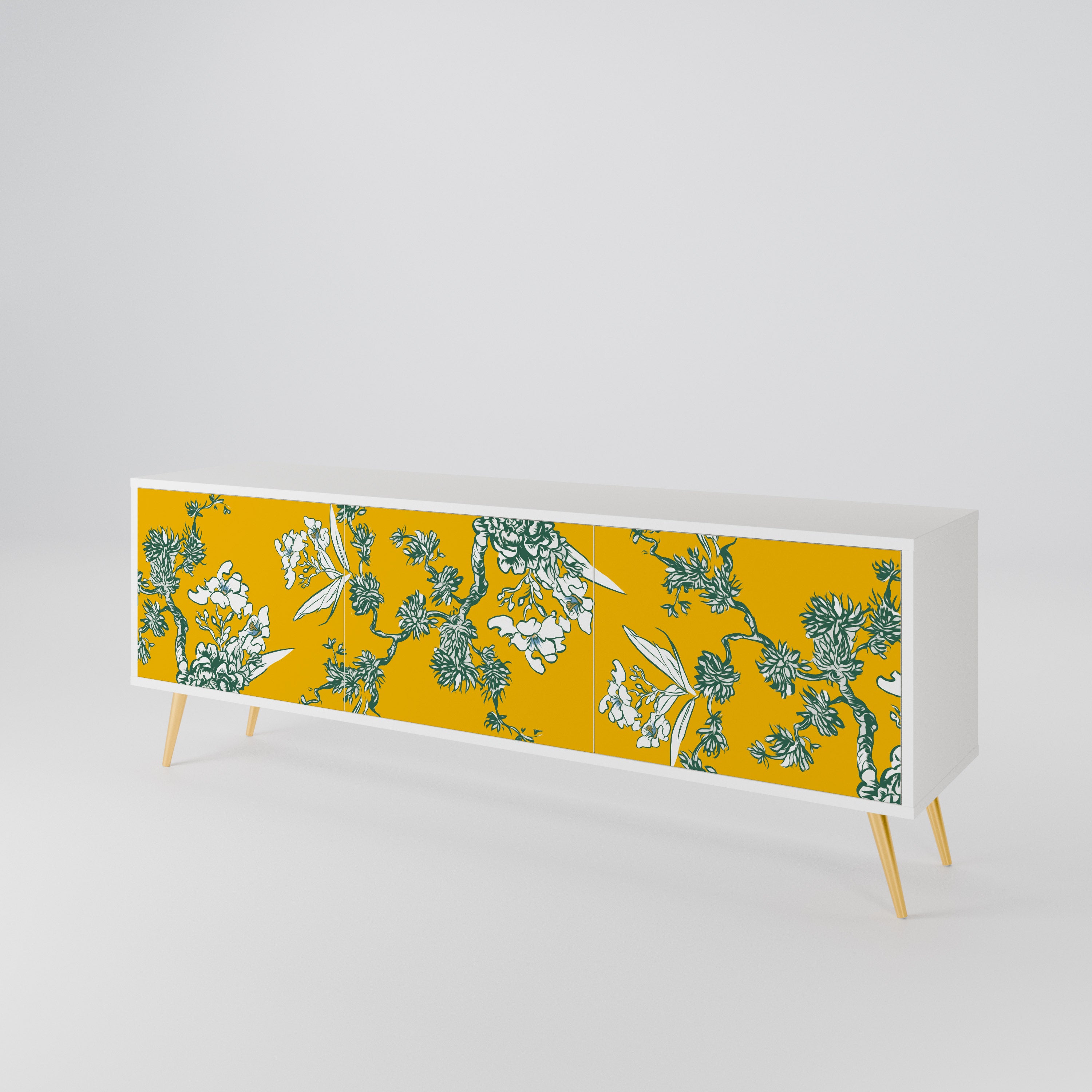 YELLOW CHINOISERIE 3-Door TV Cabinet