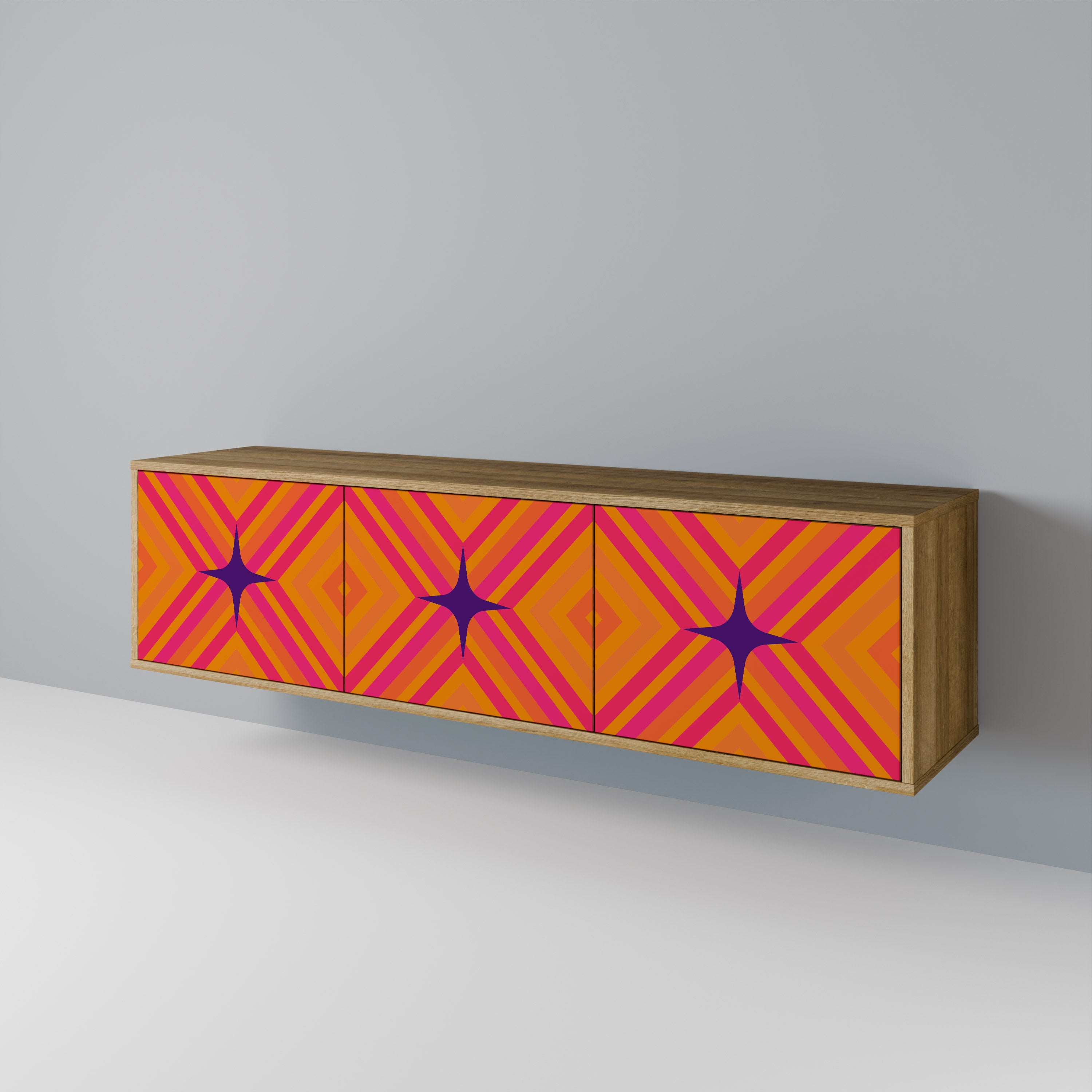 Βάση τηλεόρασης GEOMETRIC BRILLIANCE με 3 πόρτες σε εφέ δρυός
