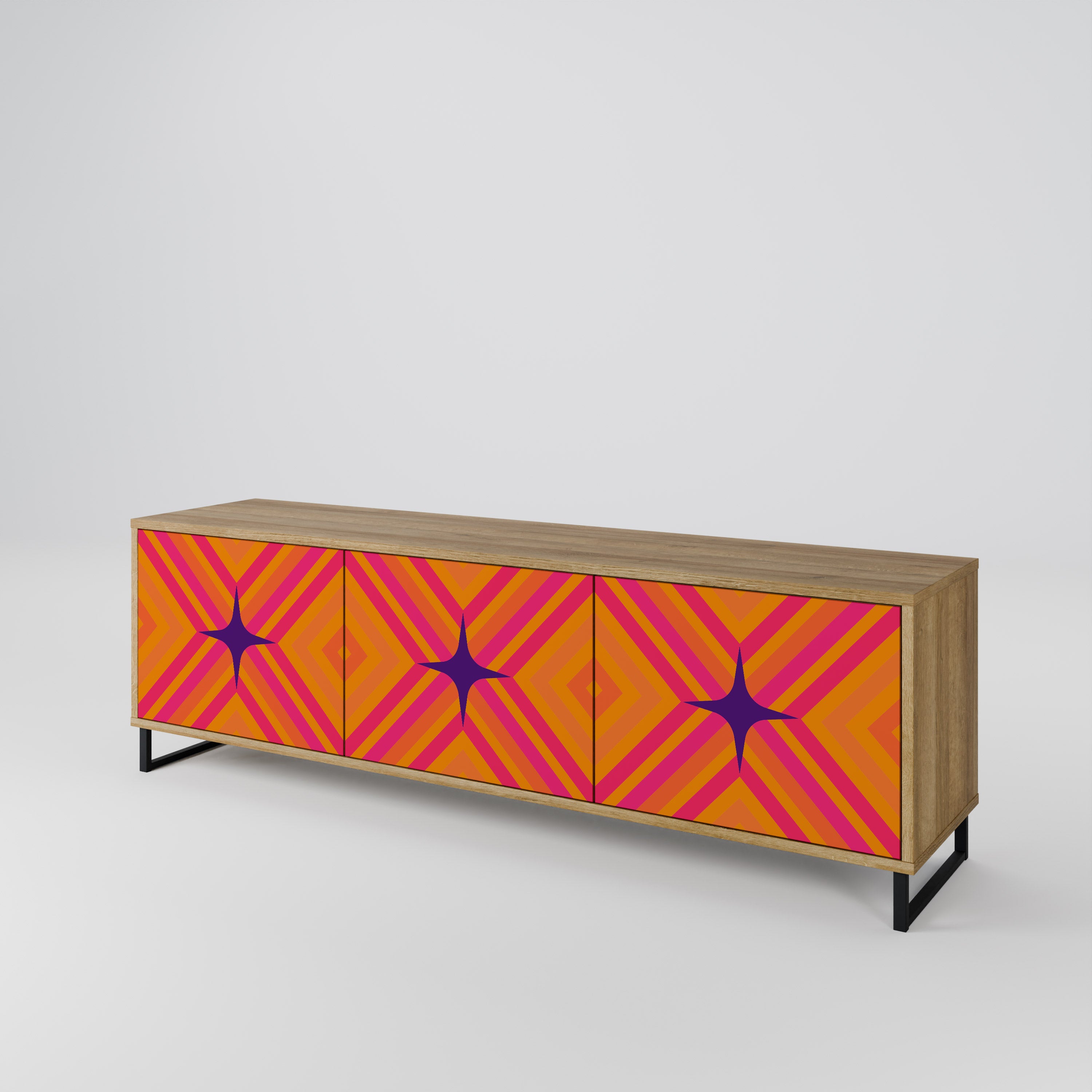 Βάση τηλεόρασης GEOMETRIC BRILLIANCE με 3 πόρτες σε εφέ δρυός