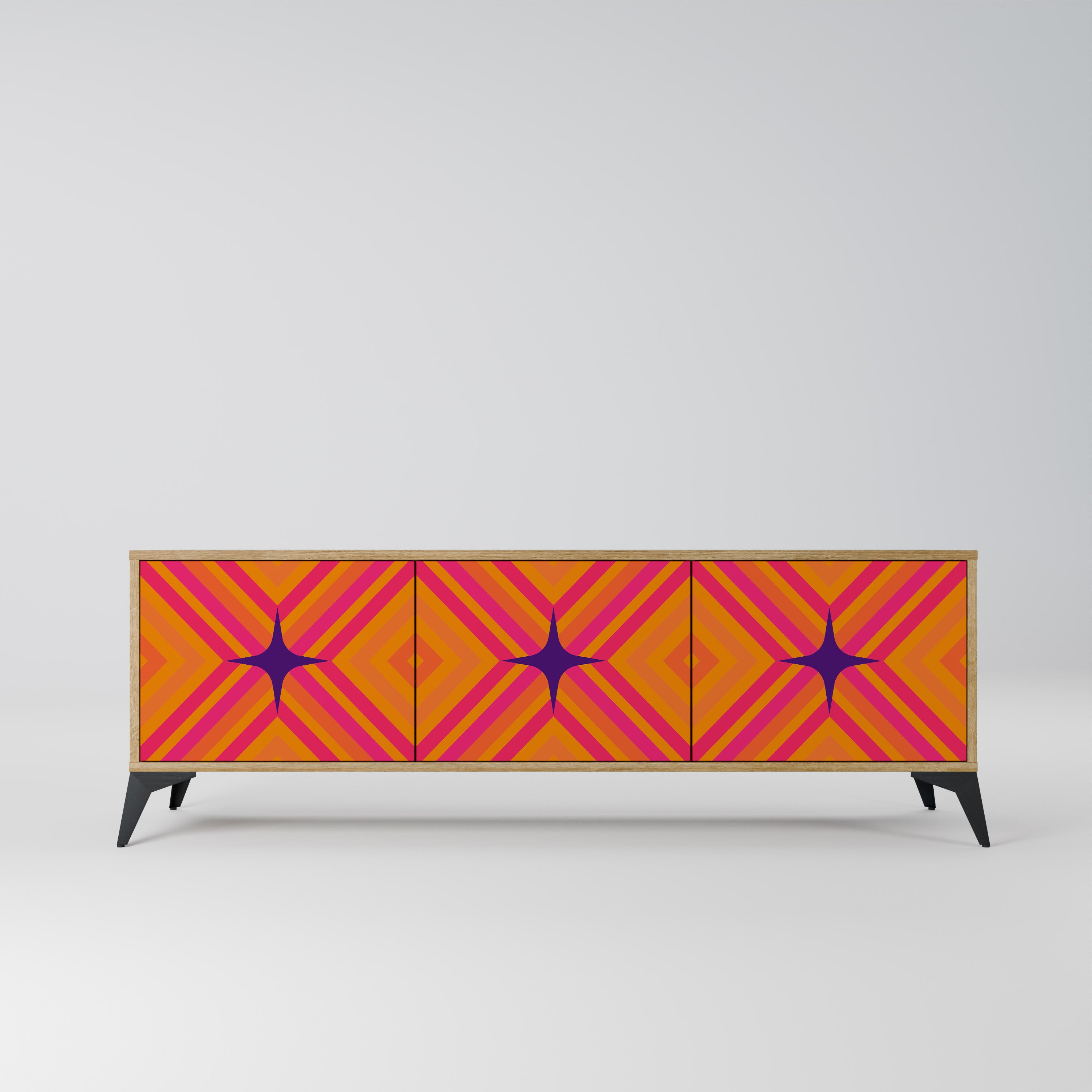Βάση τηλεόρασης GEOMETRIC BRILLIANCE με 3 πόρτες σε εφέ δρυός