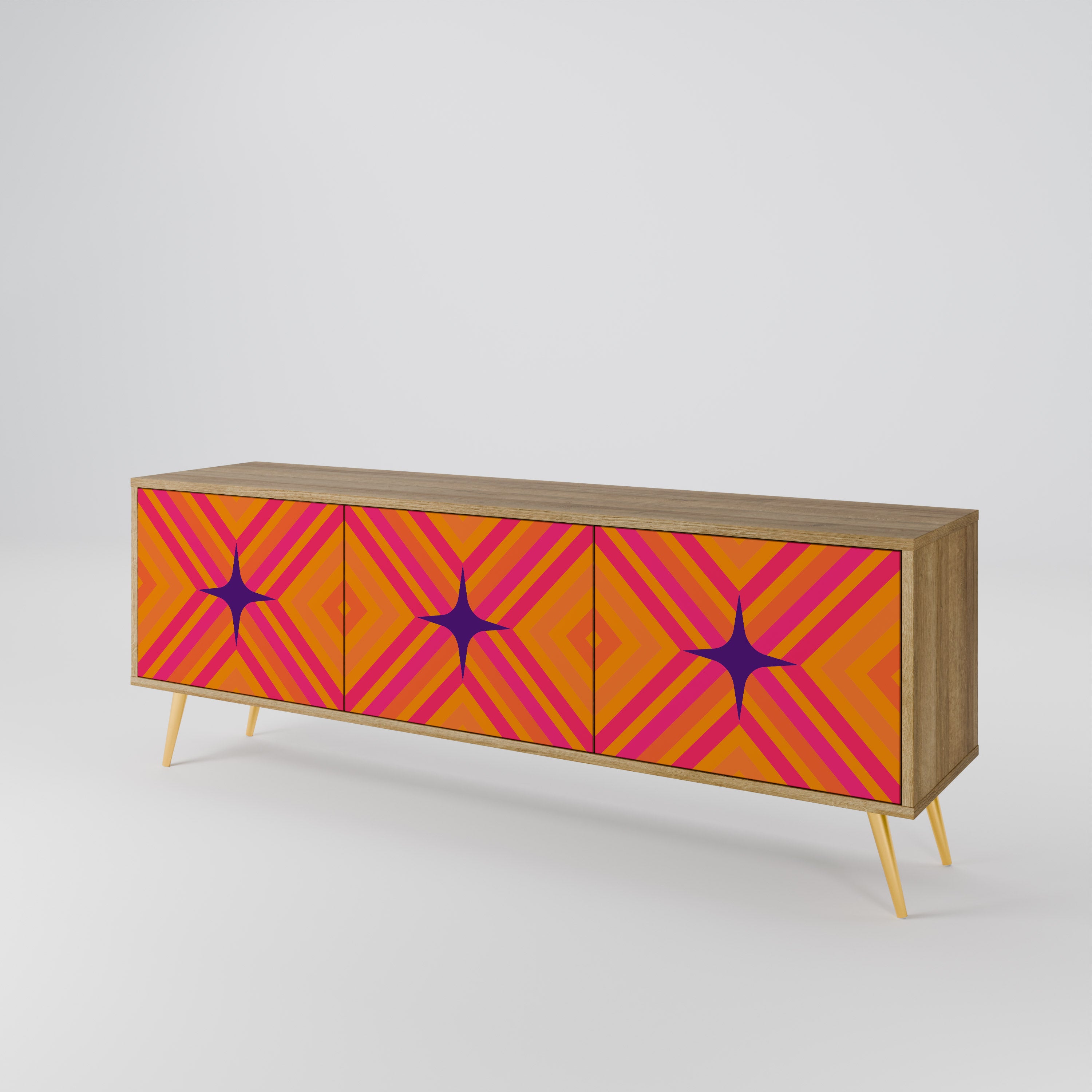 Βάση τηλεόρασης GEOMETRIC BRILLIANCE με 3 πόρτες σε εφέ δρυός