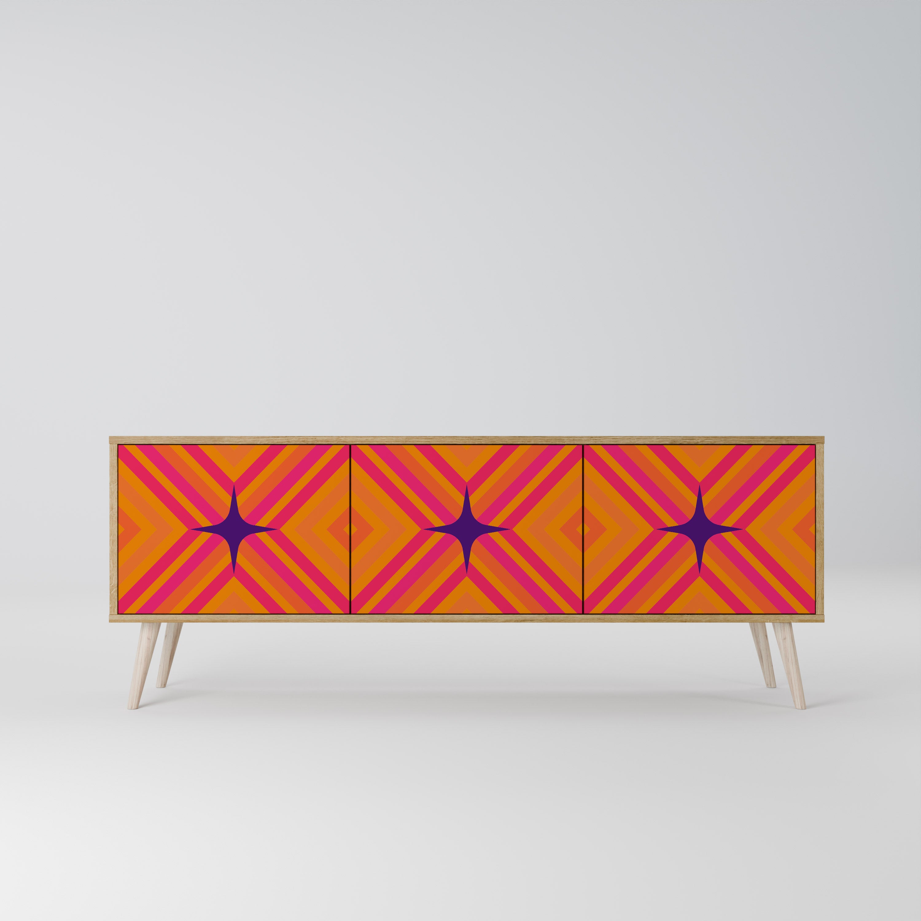 Βάση τηλεόρασης GEOMETRIC BRILLIANCE με 3 πόρτες σε εφέ δρυός