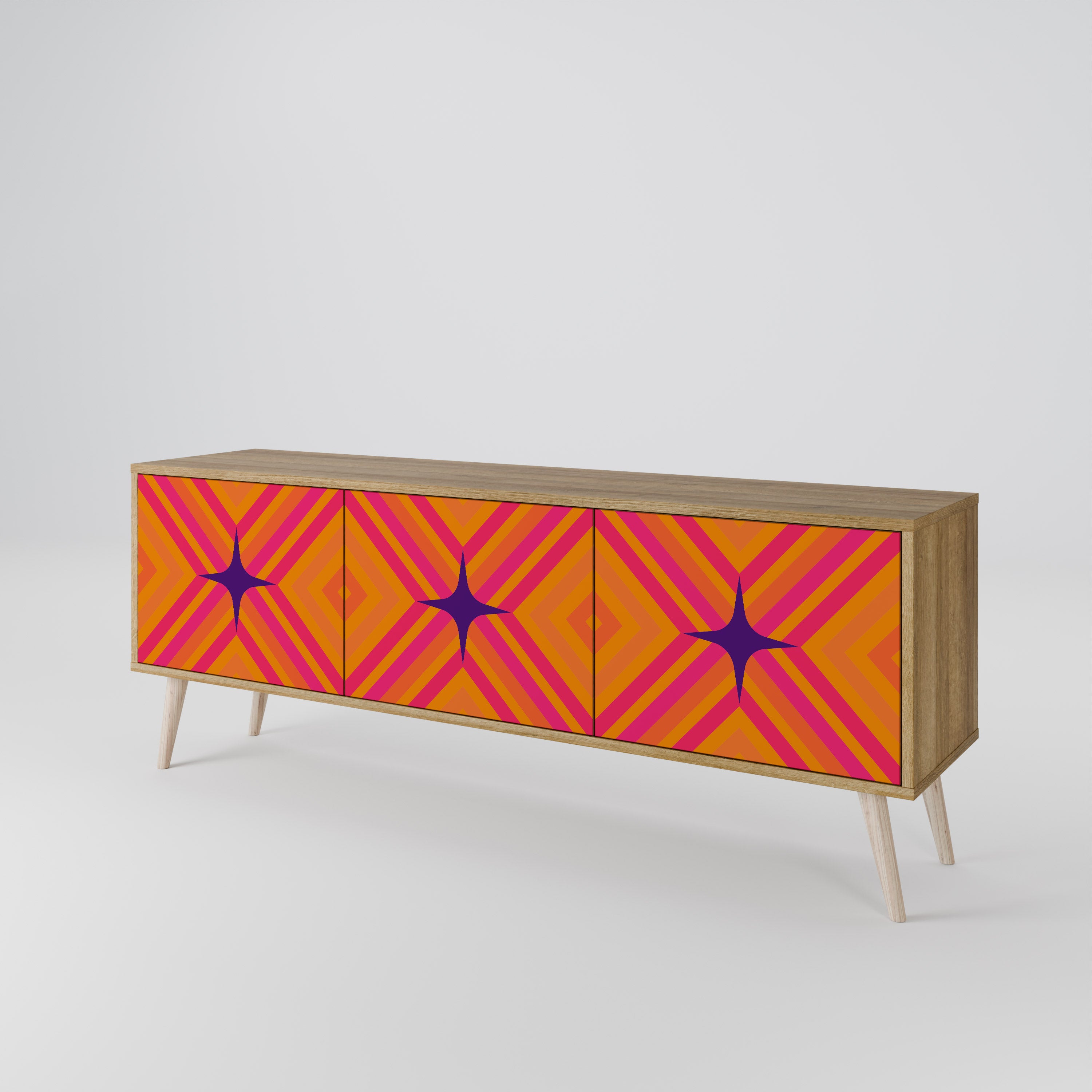 Βάση τηλεόρασης GEOMETRIC BRILLIANCE με 3 πόρτες σε εφέ δρυός