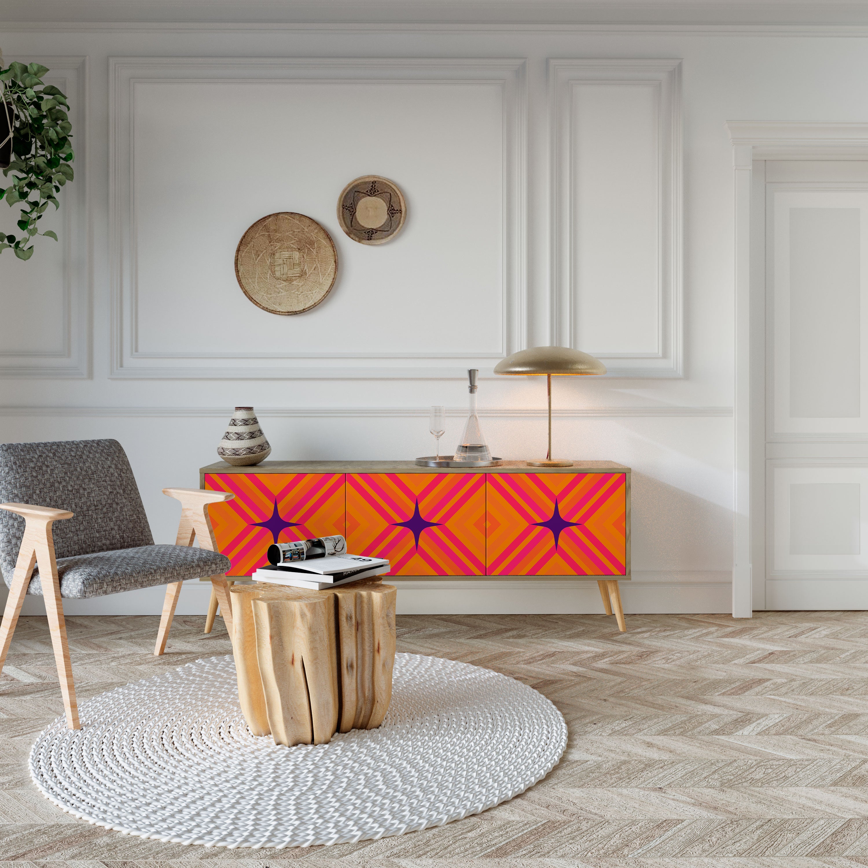 Βάση τηλεόρασης GEOMETRIC BRILLIANCE με 3 πόρτες σε εφέ δρυός