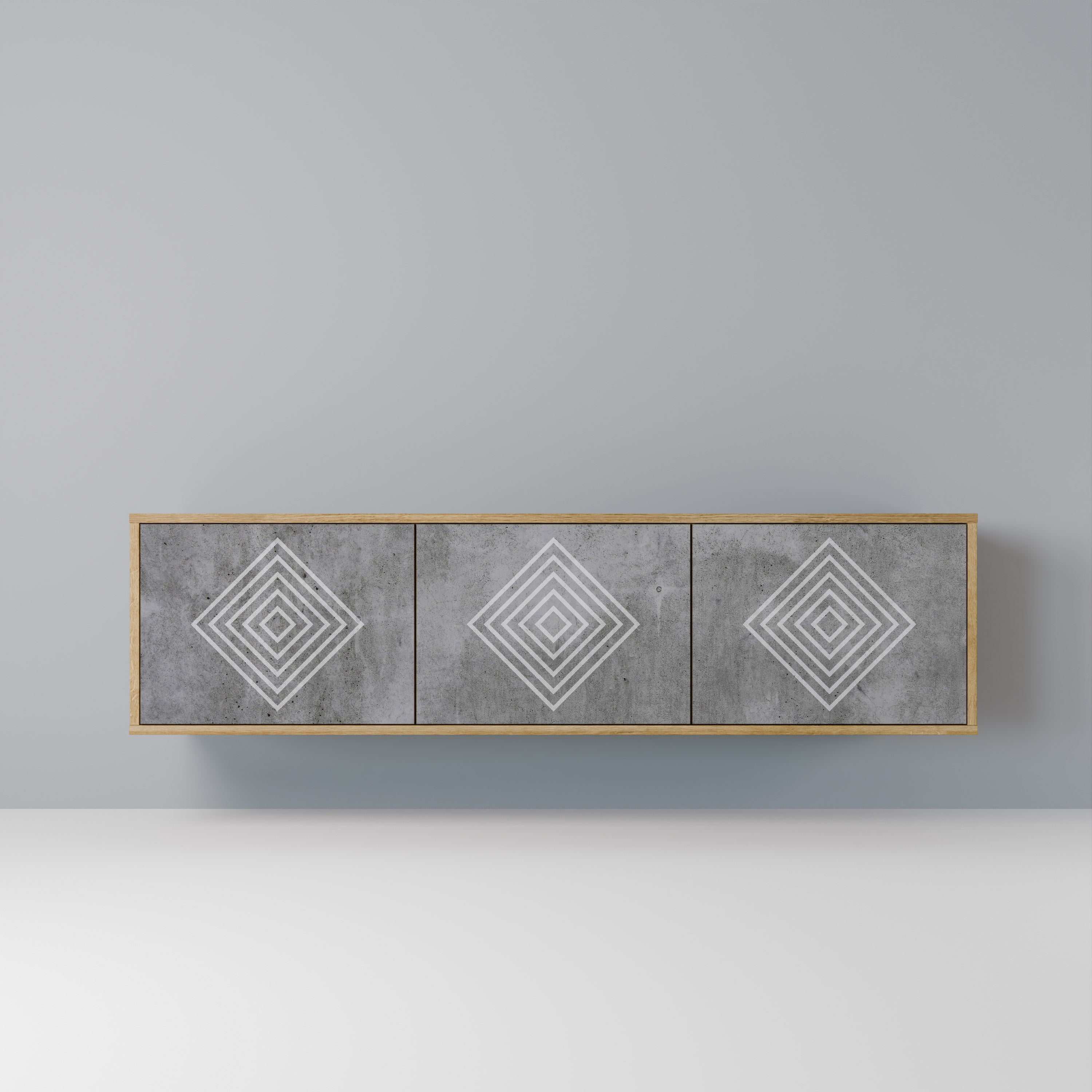 Βάση τηλεόρασης POLYGONAL ARTISTRY με 3 πόρτες σε εφέ δρυός