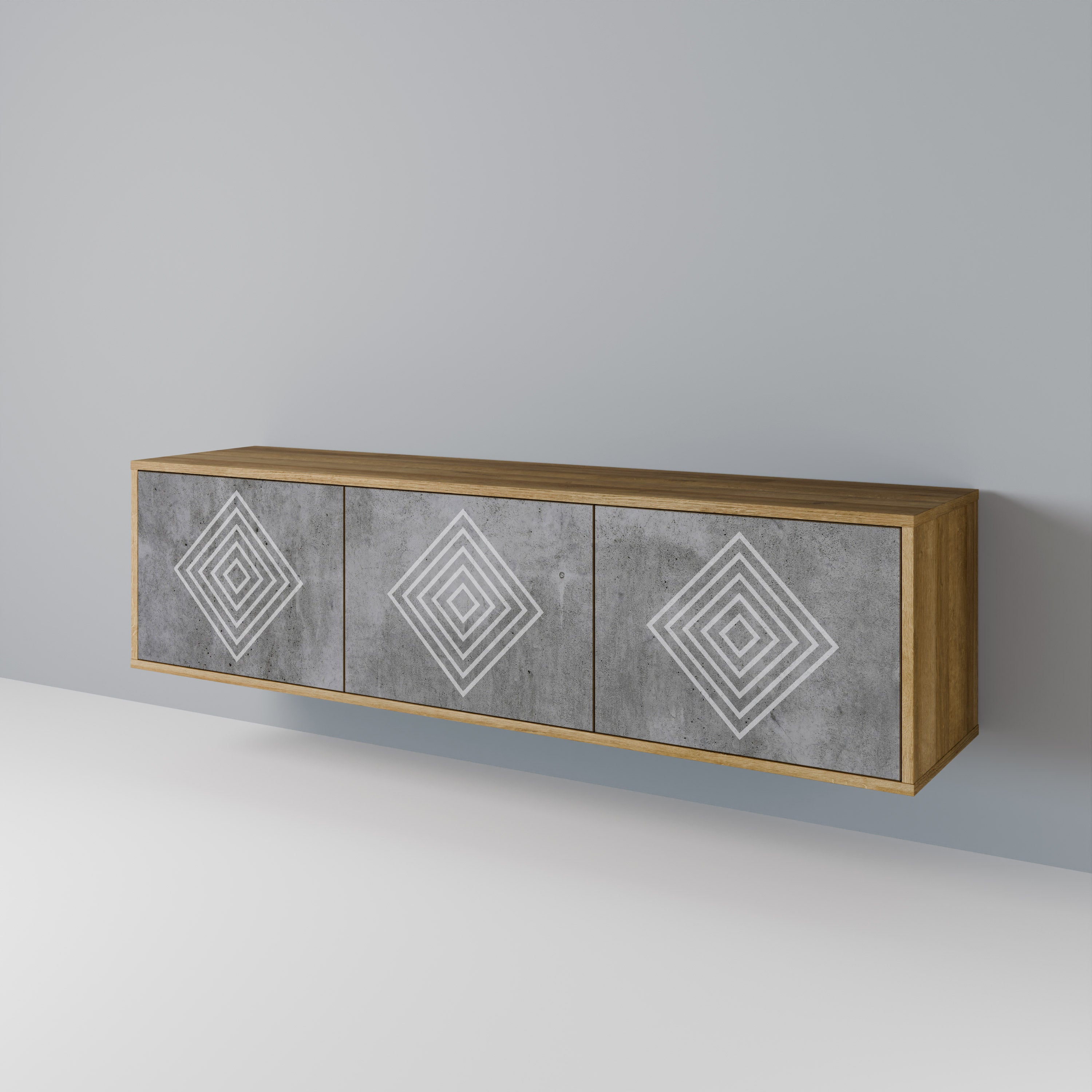 Βάση τηλεόρασης POLYGONAL ARTISTRY με 3 πόρτες σε εφέ δρυός