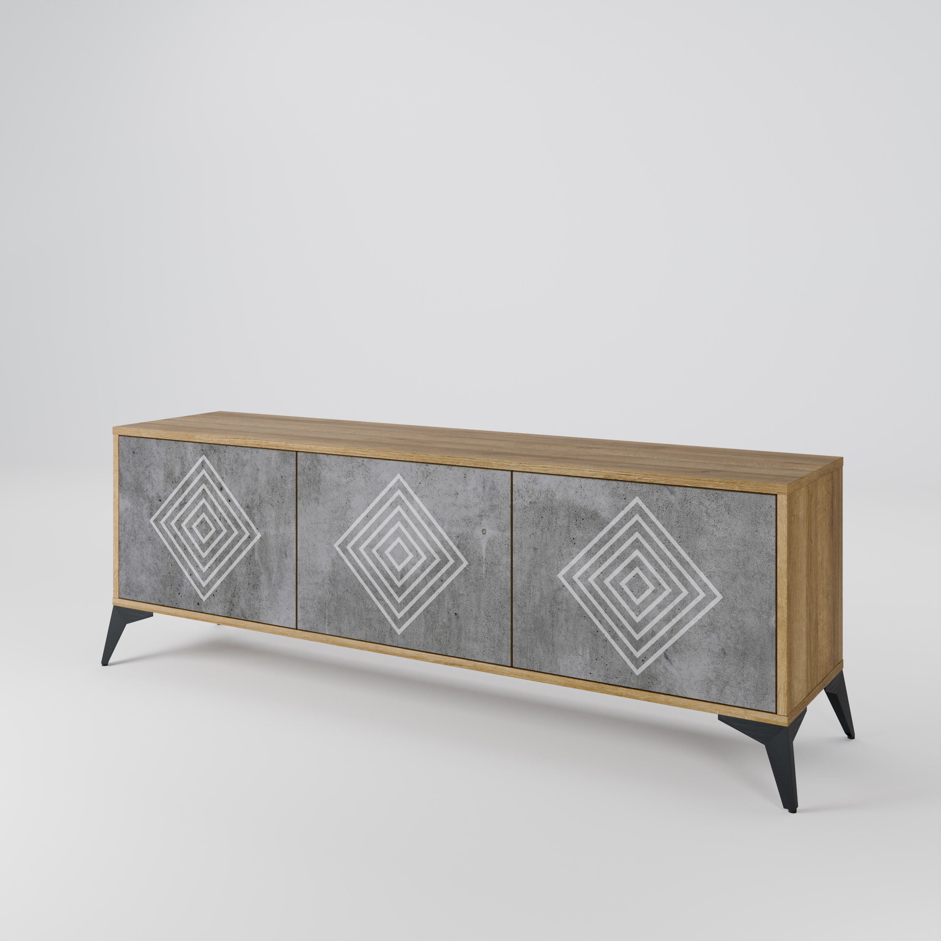 Βάση τηλεόρασης POLYGONAL ARTISTRY με 3 πόρτες σε εφέ δρυός