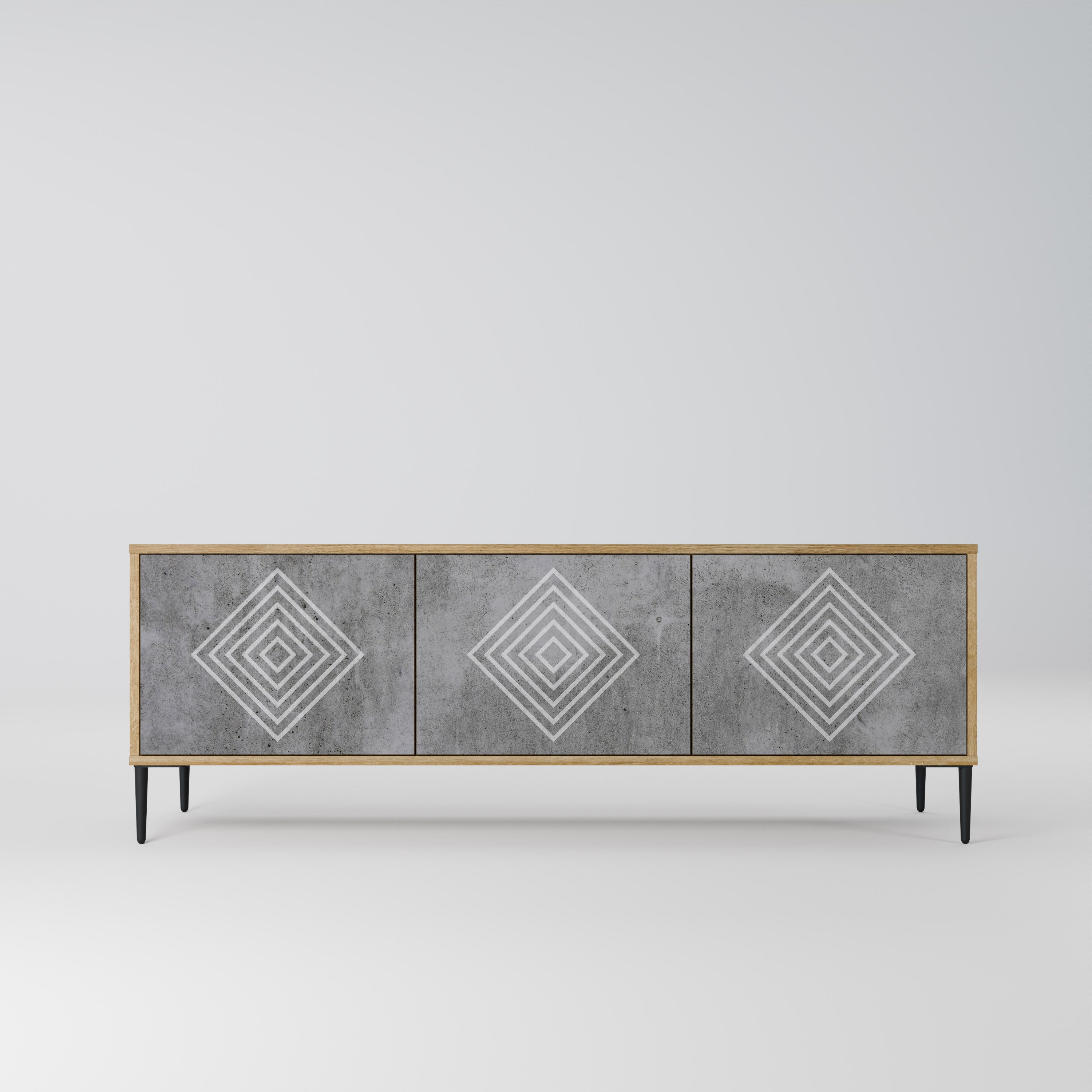 Βάση τηλεόρασης POLYGONAL ARTISTRY με 3 πόρτες σε εφέ δρυός