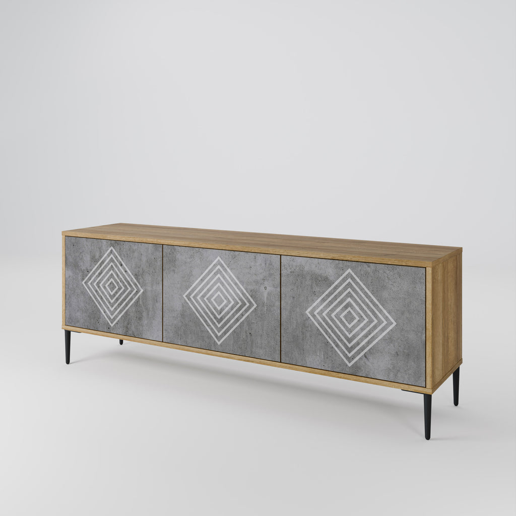 Βάση τηλεόρασης POLYGONAL ARTISTRY με 3 πόρτες σε εφέ δρυός