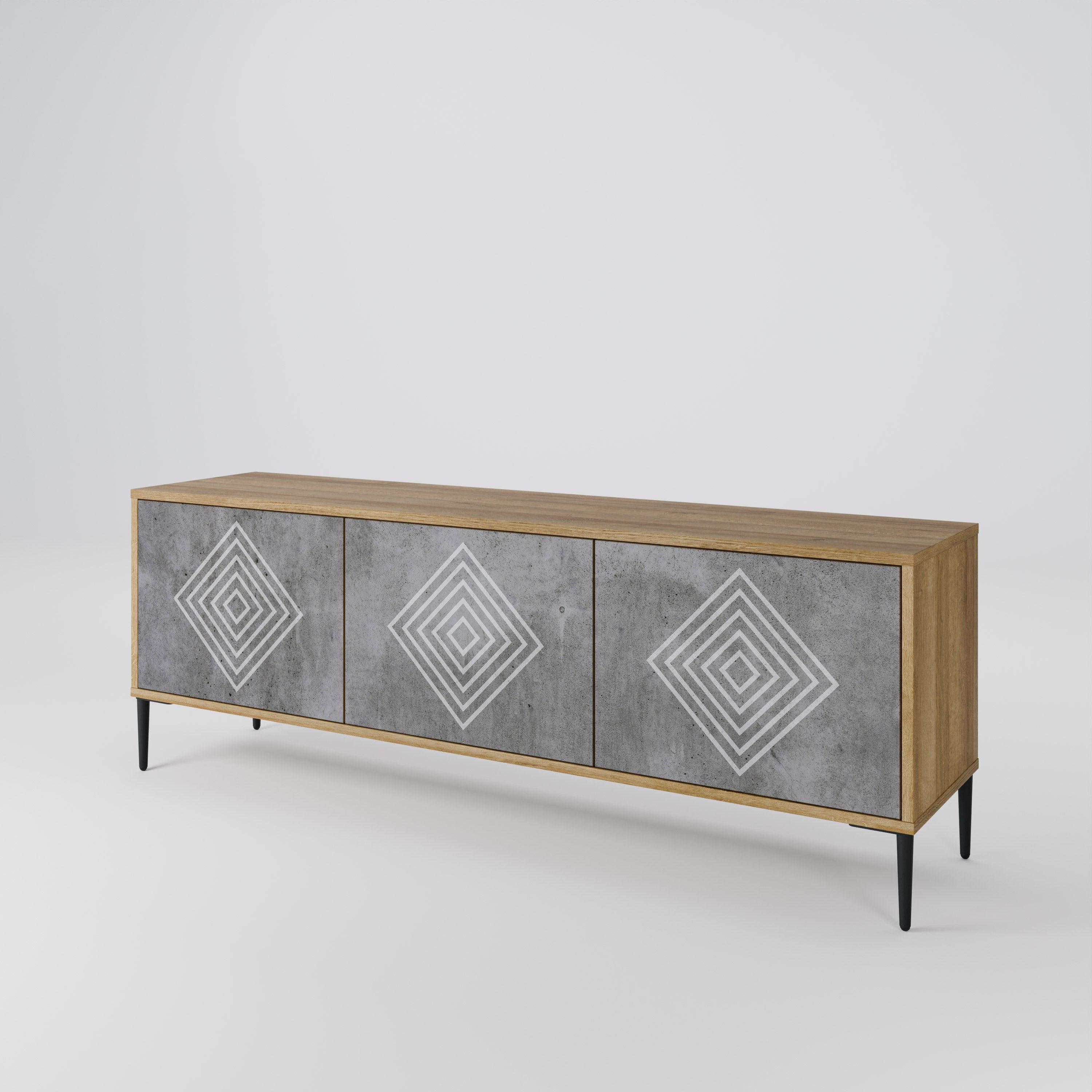 Βάση τηλεόρασης POLYGONAL ARTISTRY με 3 πόρτες σε εφέ δρυός