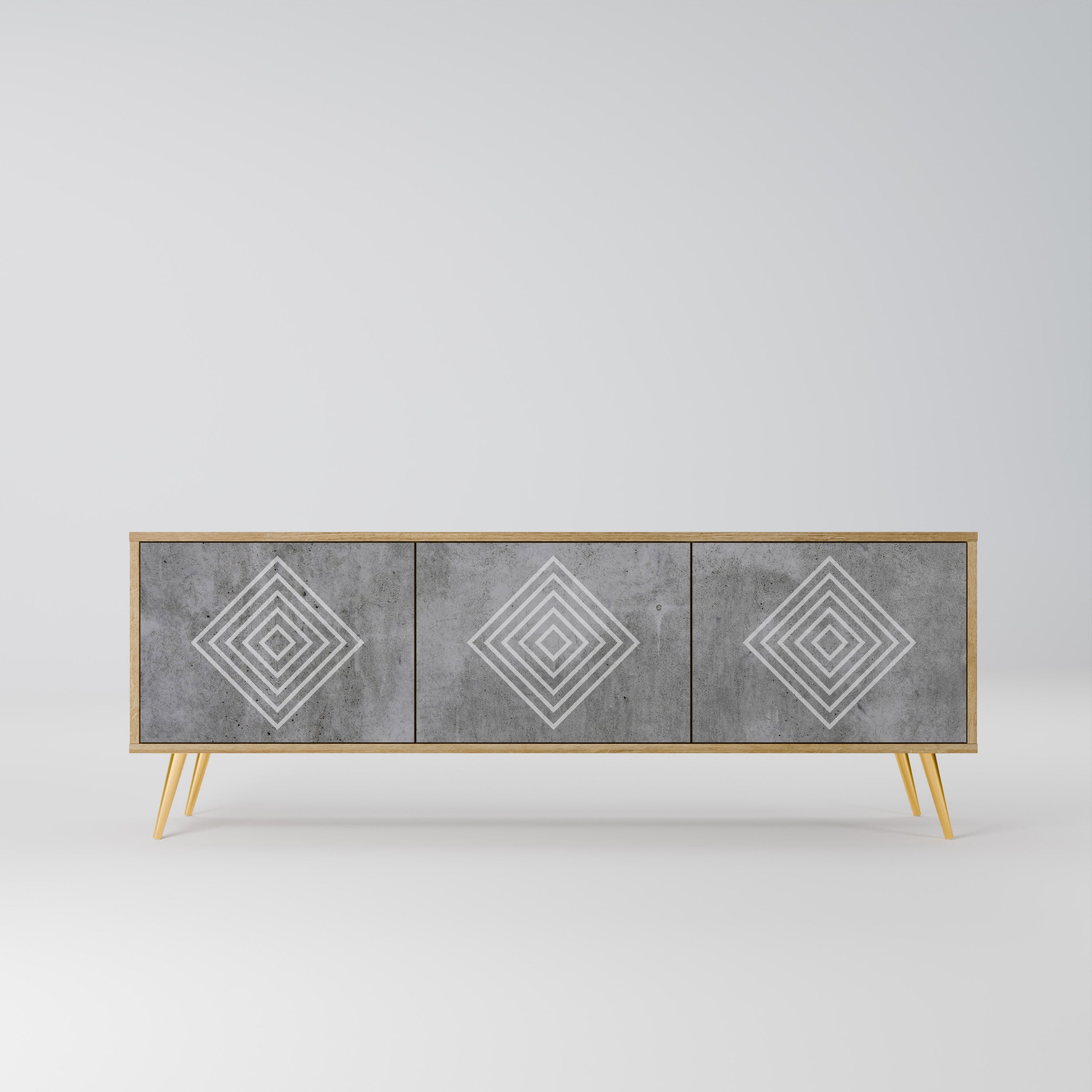 Βάση τηλεόρασης POLYGONAL ARTISTRY με 3 πόρτες σε εφέ δρυός