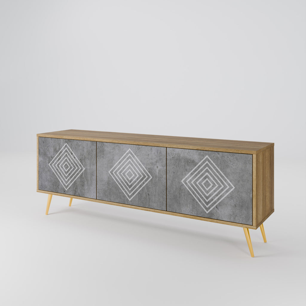 Βάση τηλεόρασης POLYGONAL ARTISTRY με 3 πόρτες σε εφέ δρυός