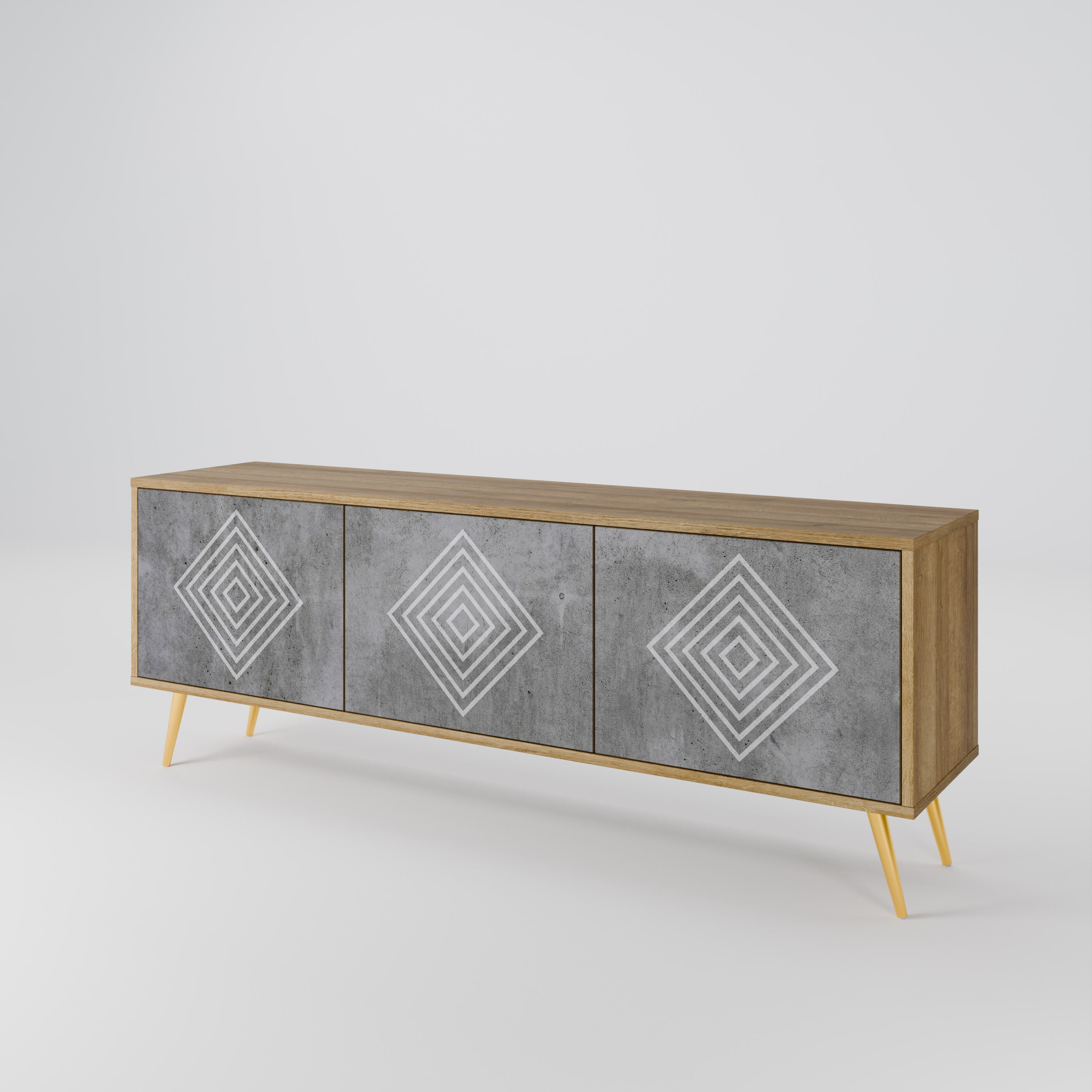 Βάση τηλεόρασης POLYGONAL ARTISTRY με 3 πόρτες σε εφέ δρυός