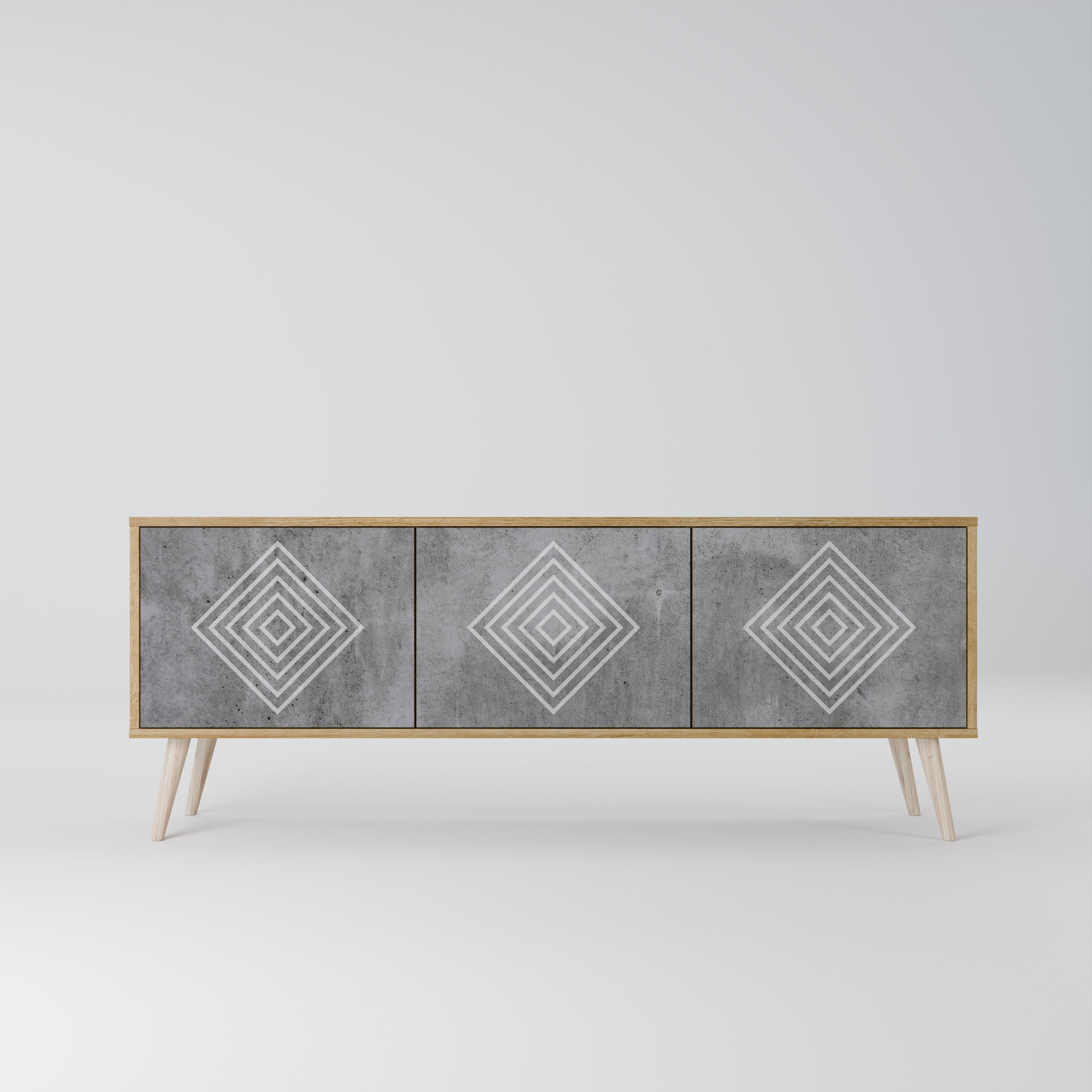 Βάση τηλεόρασης POLYGONAL ARTISTRY με 3 πόρτες σε εφέ δρυός