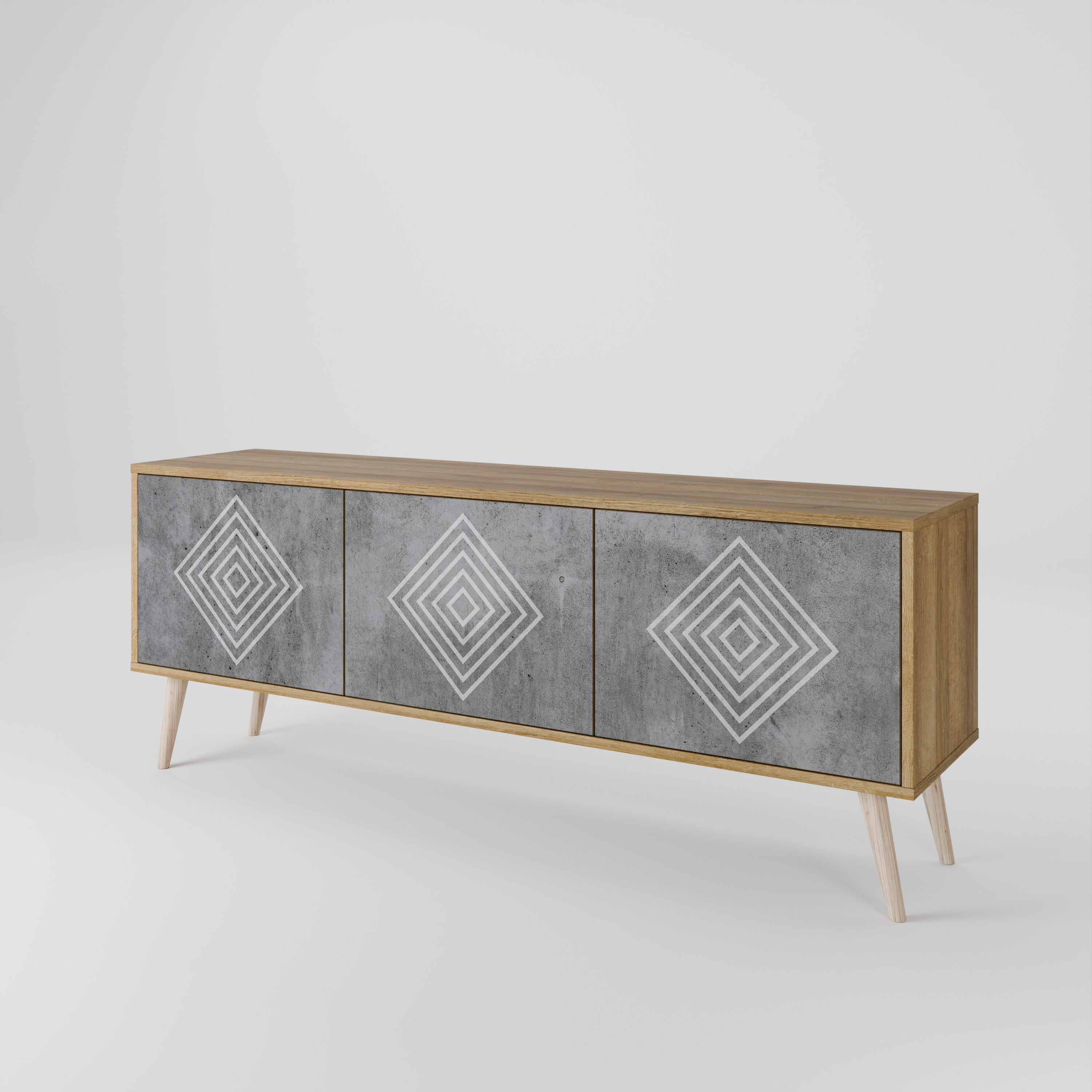 Βάση τηλεόρασης POLYGONAL ARTISTRY με 3 πόρτες σε εφέ δρυός