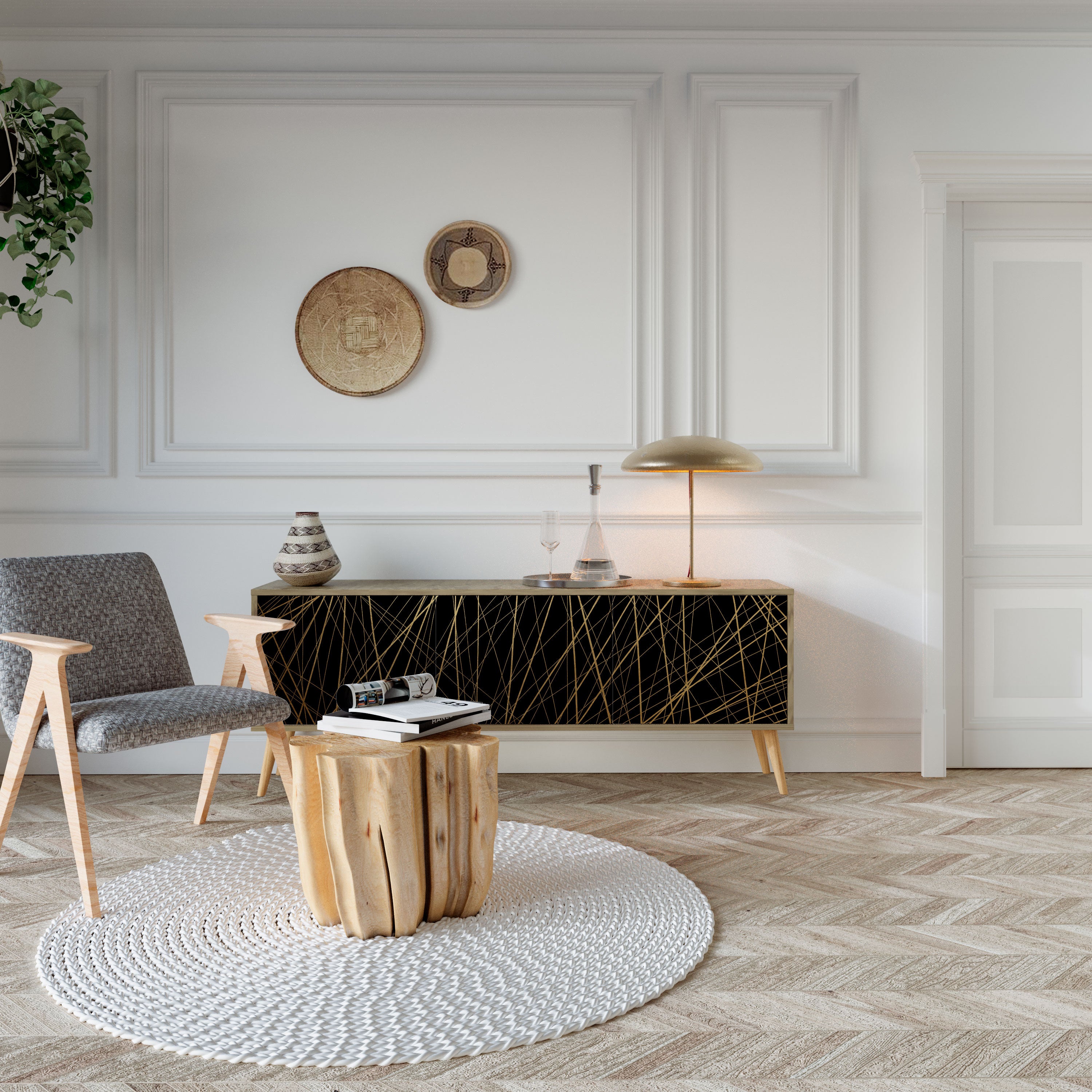 Βάση τηλεόρασης BRIGHT MESH με 3 πόρτες σε όψη δρυός