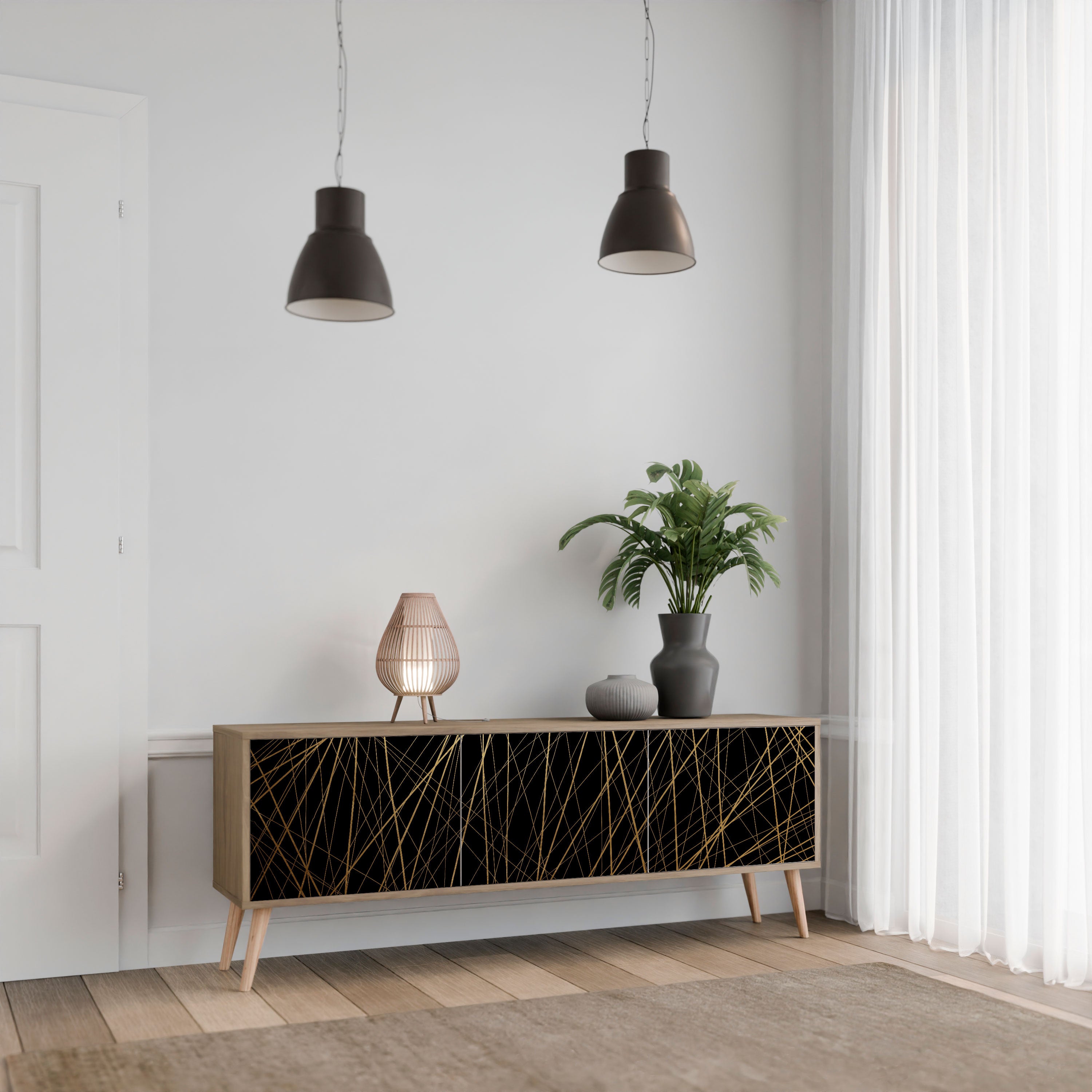 Βάση τηλεόρασης BRIGHT MESH με 3 πόρτες σε όψη δρυός