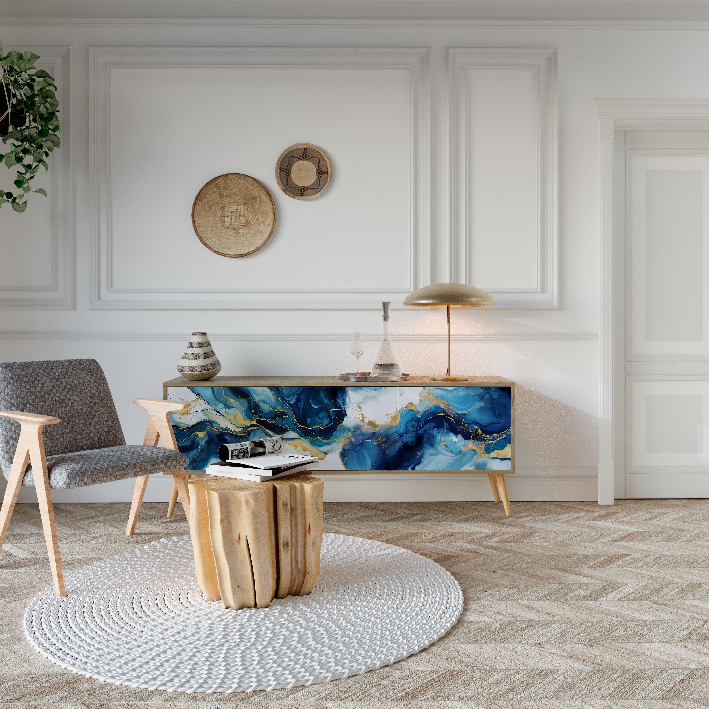 Βάση τηλεόρασης INKY MARBLE 3 πορτών σε εφέ δρυός