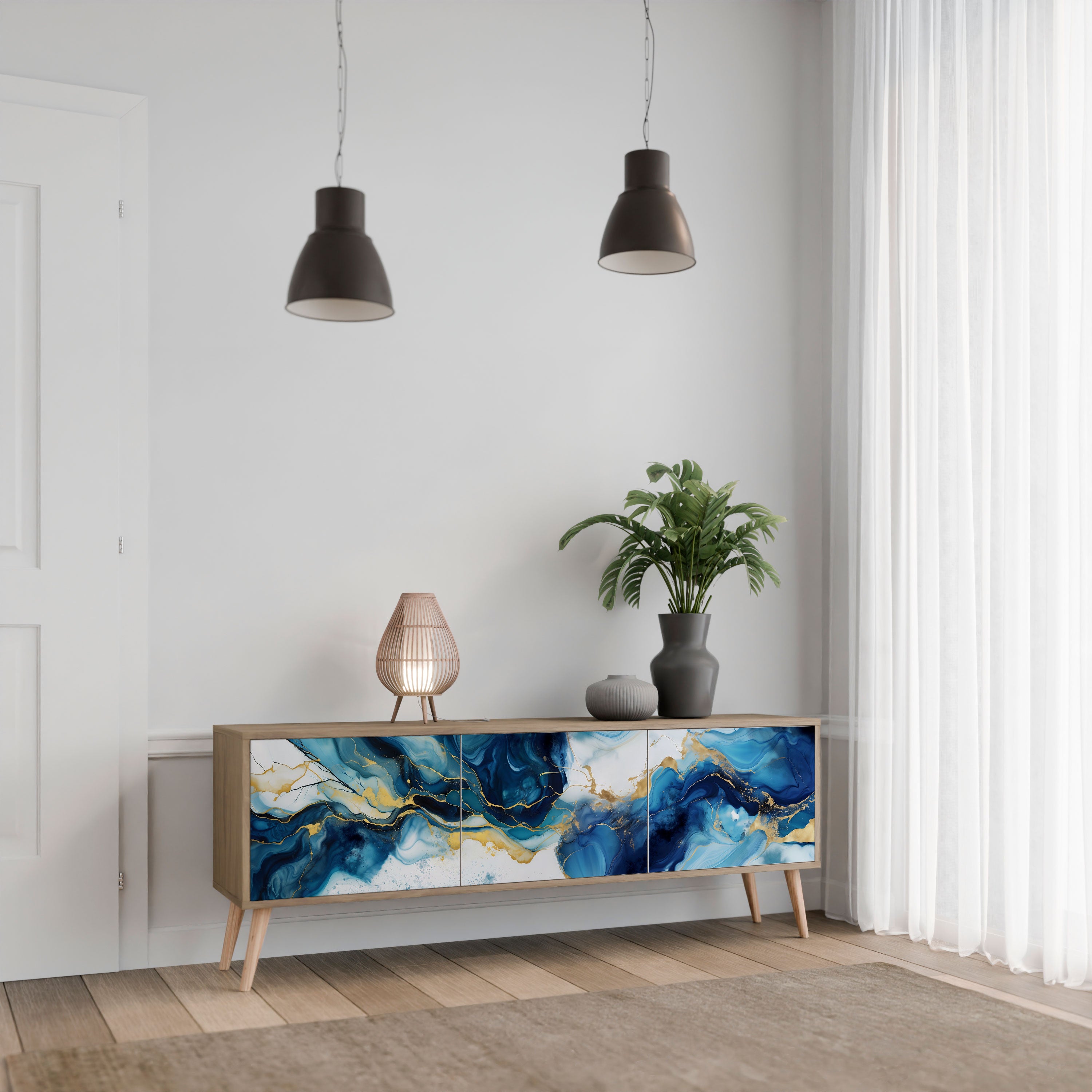 Βάση τηλεόρασης INKY MARBLE 3 πορτών σε εφέ δρυός
