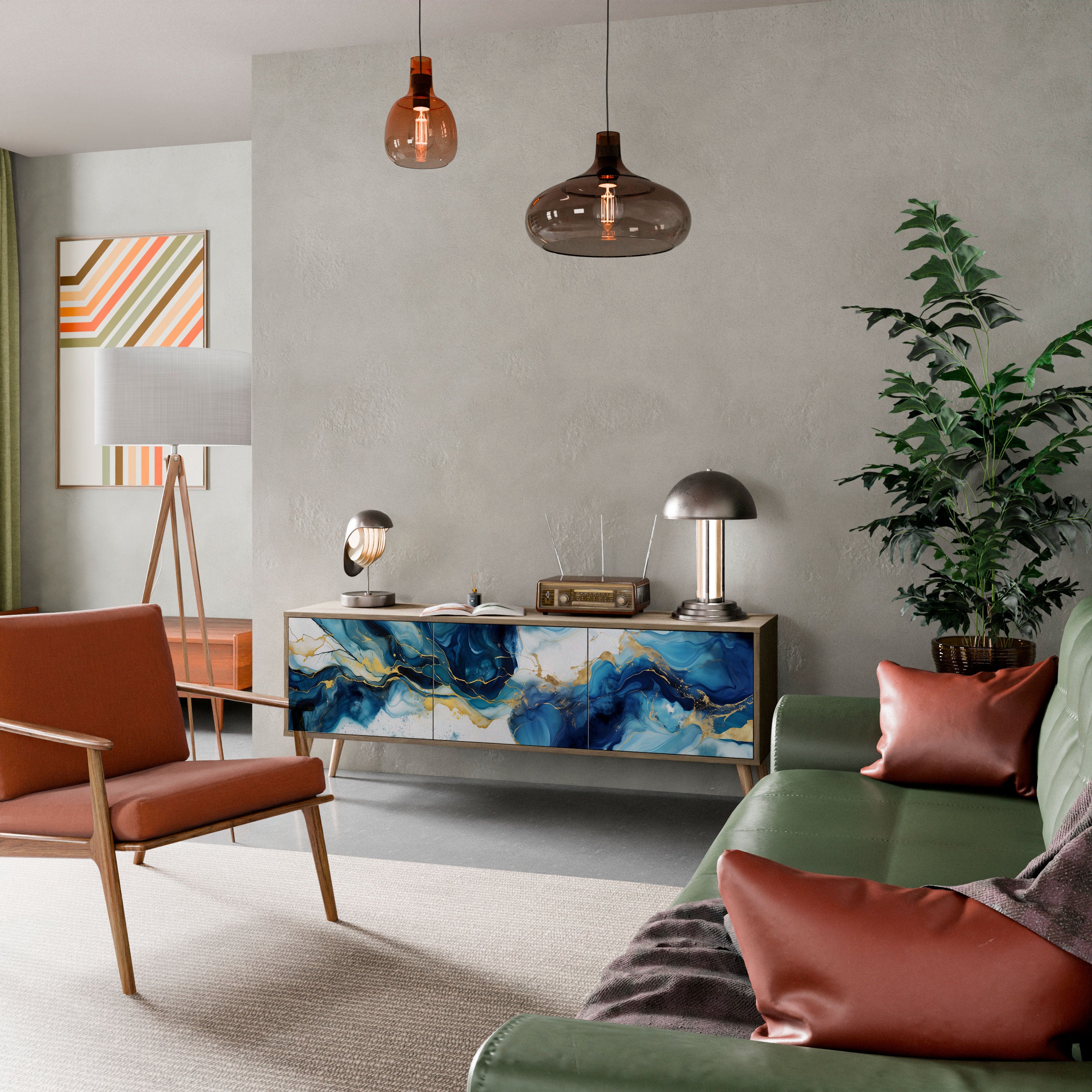 Βάση τηλεόρασης INKY MARBLE 3 πορτών σε εφέ δρυός