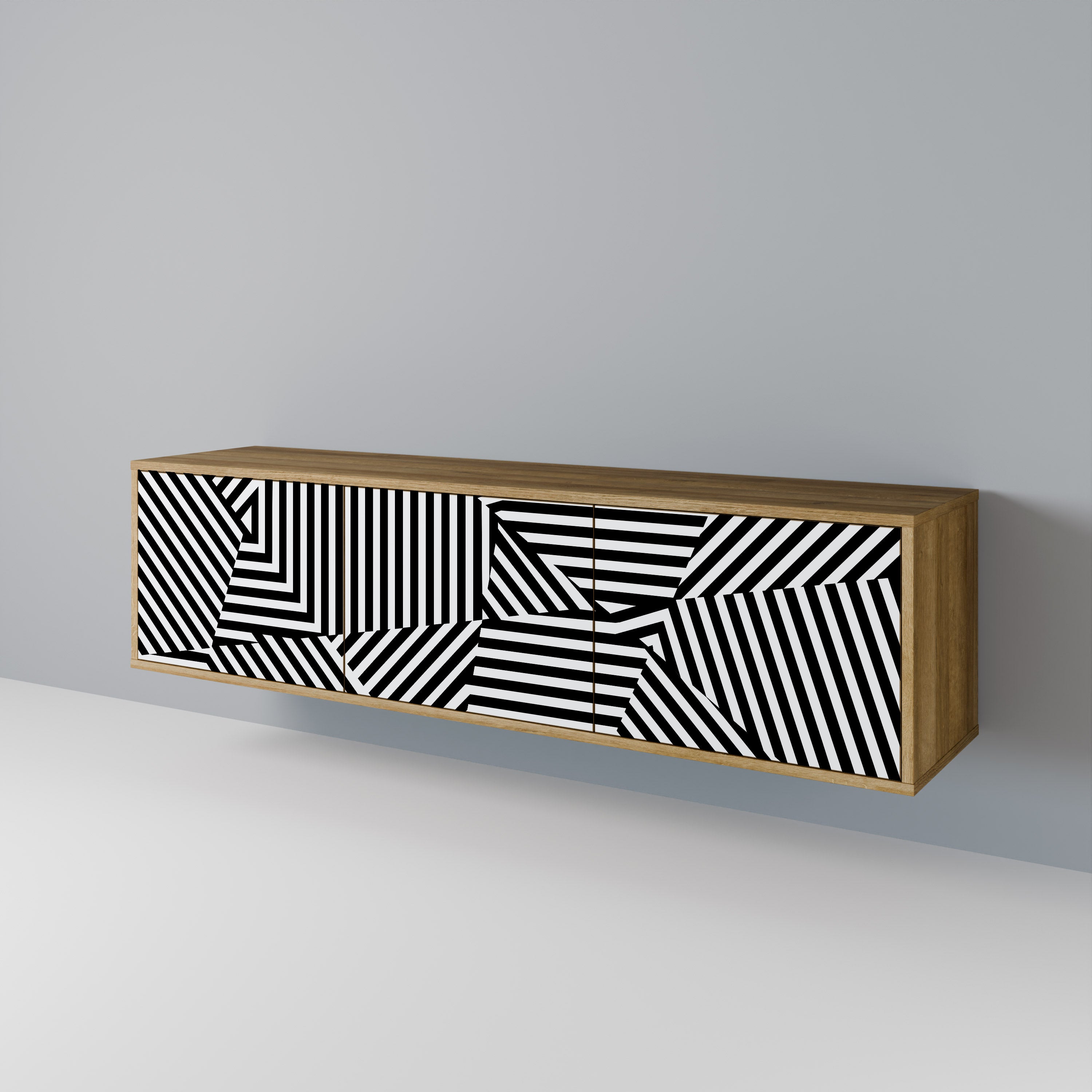 Βάση τηλεόρασης ILLUSIONARY LATTICE με 3 πόρτες σε εφέ δρυός