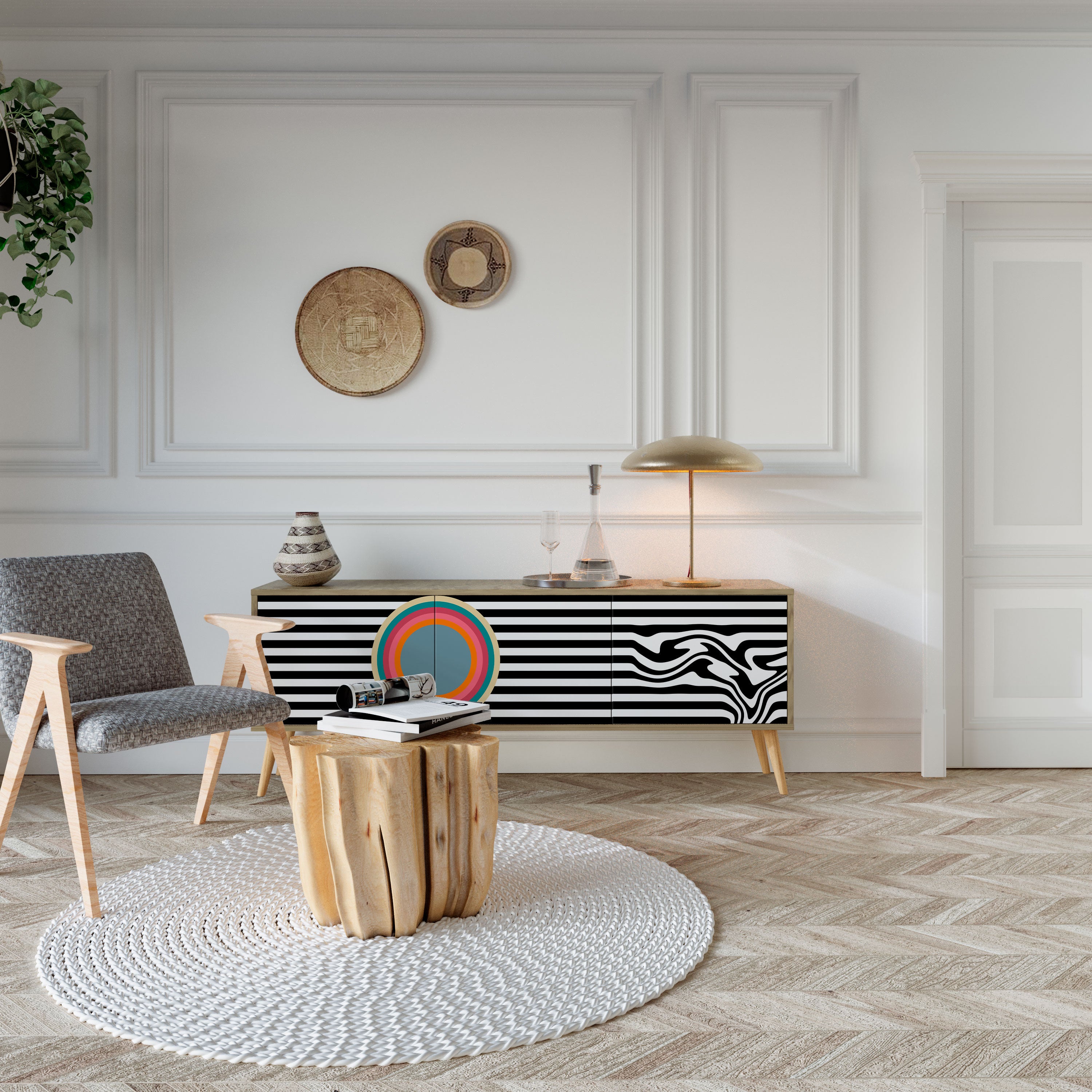 SPECTRA SHOWCASE Τριθέσια βάση τηλεόρασης σε όψη δρυός