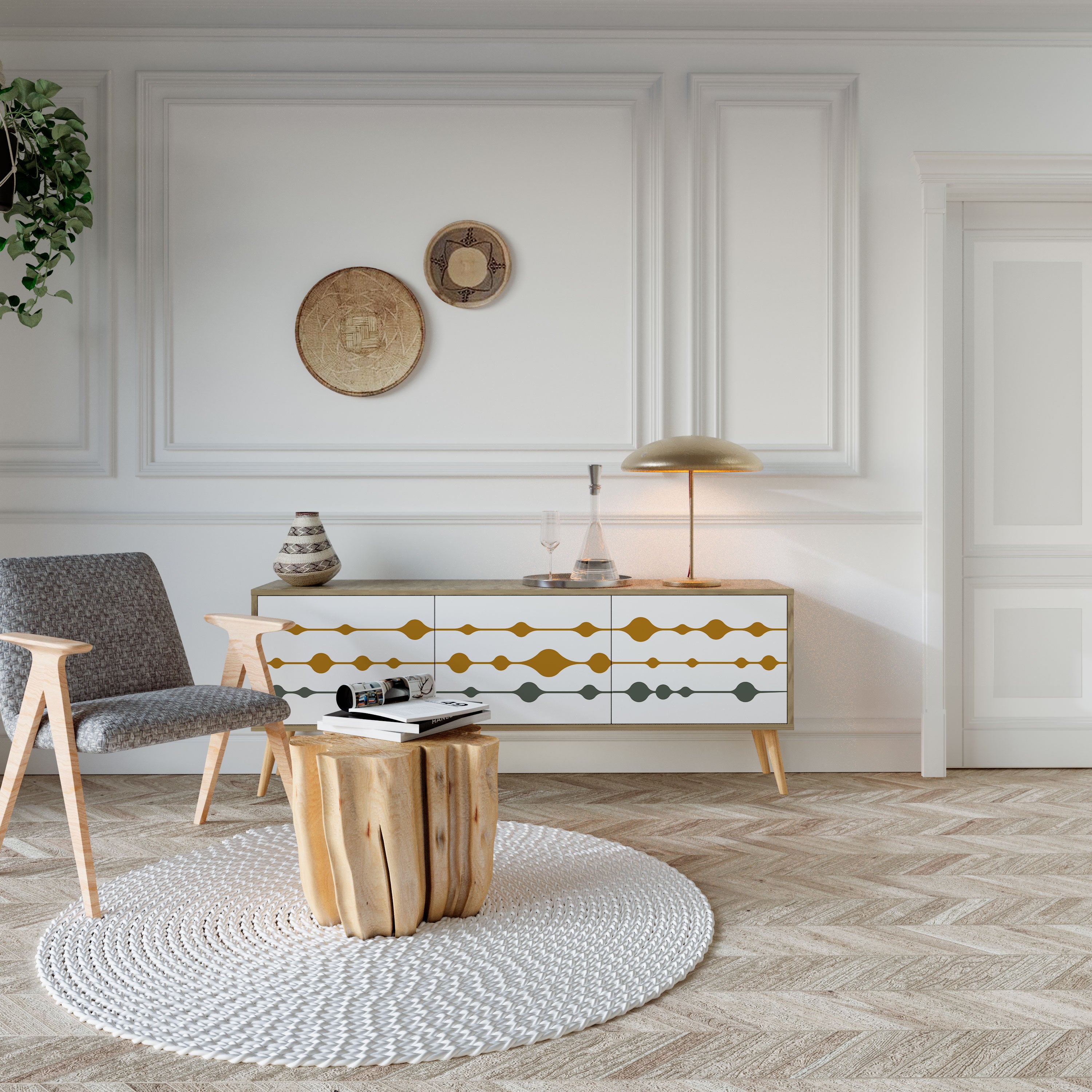 Βάση τηλεόρασης VIVID TONE με 3 πόρτες σε εφέ δρυός