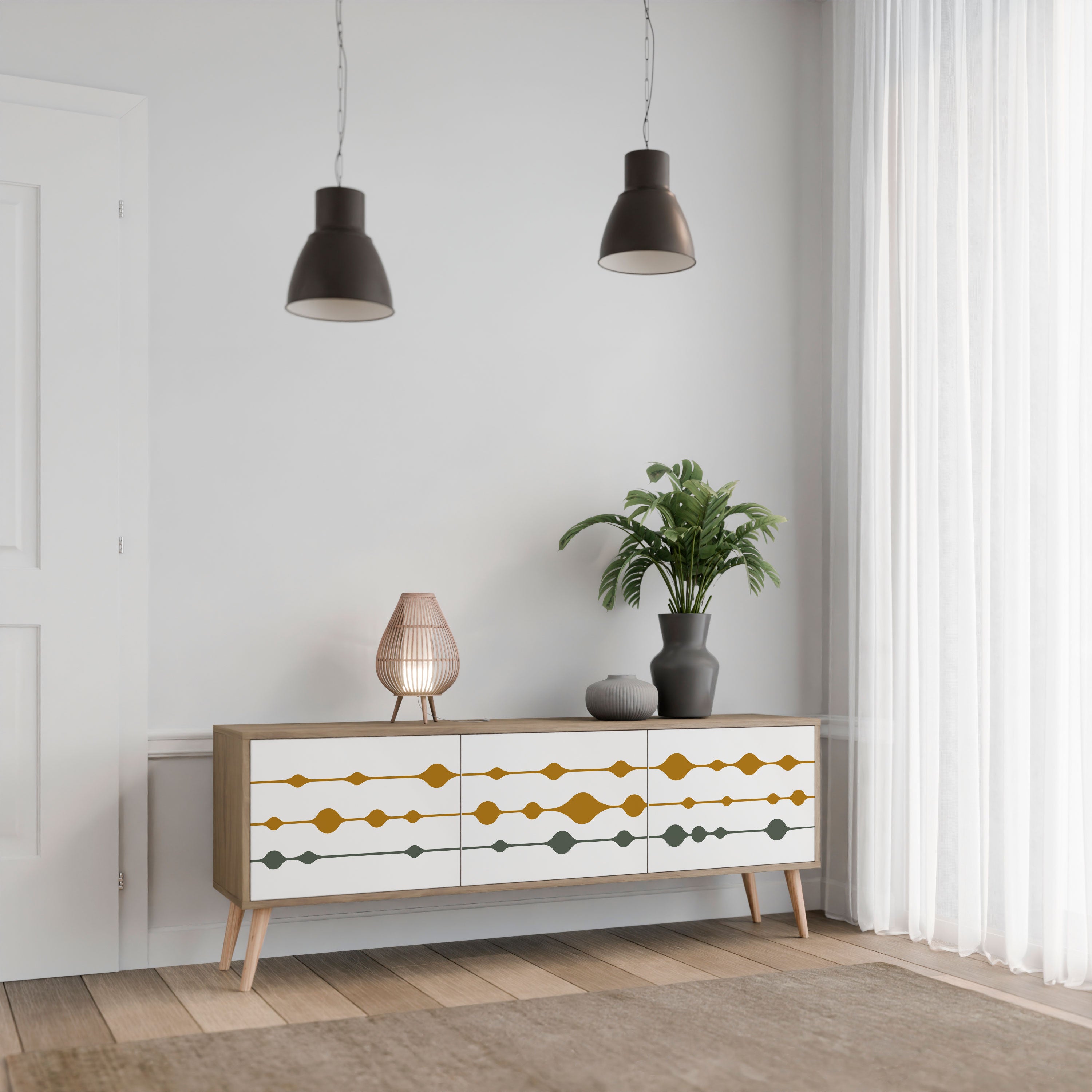 Βάση τηλεόρασης VIVID TONE με 3 πόρτες σε εφέ δρυός