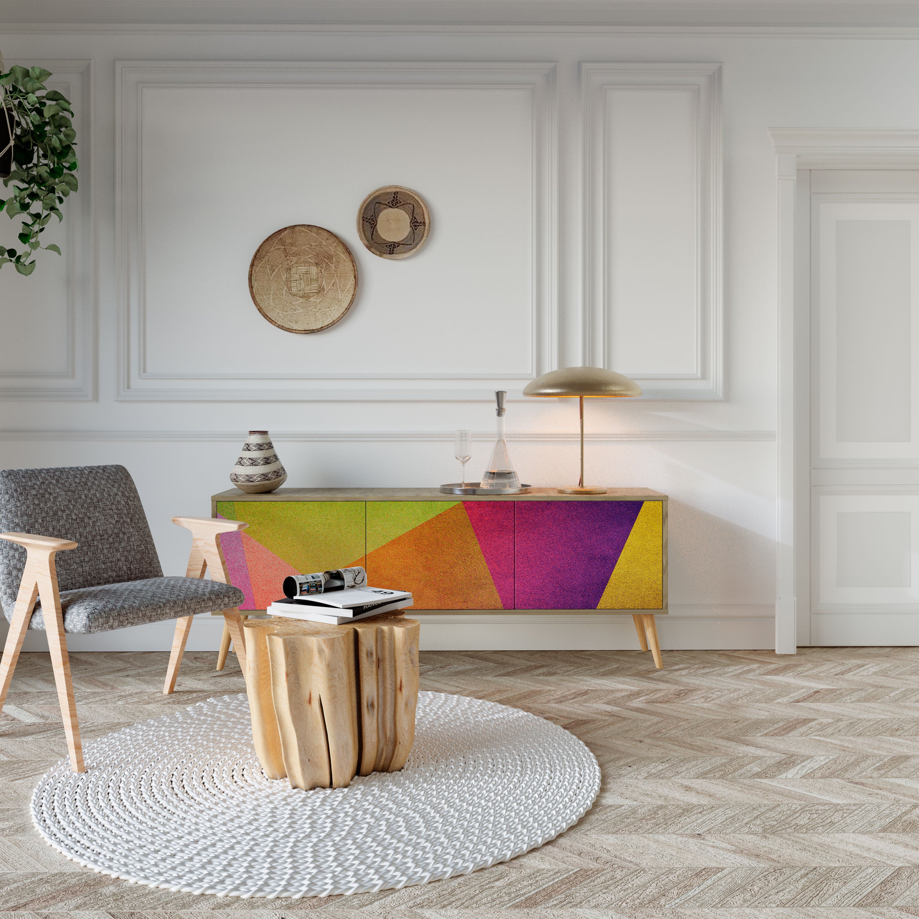 Τρίθυρη βάση τηλεόρασης VIVID GEOMETRIA σε εφέ δρυός