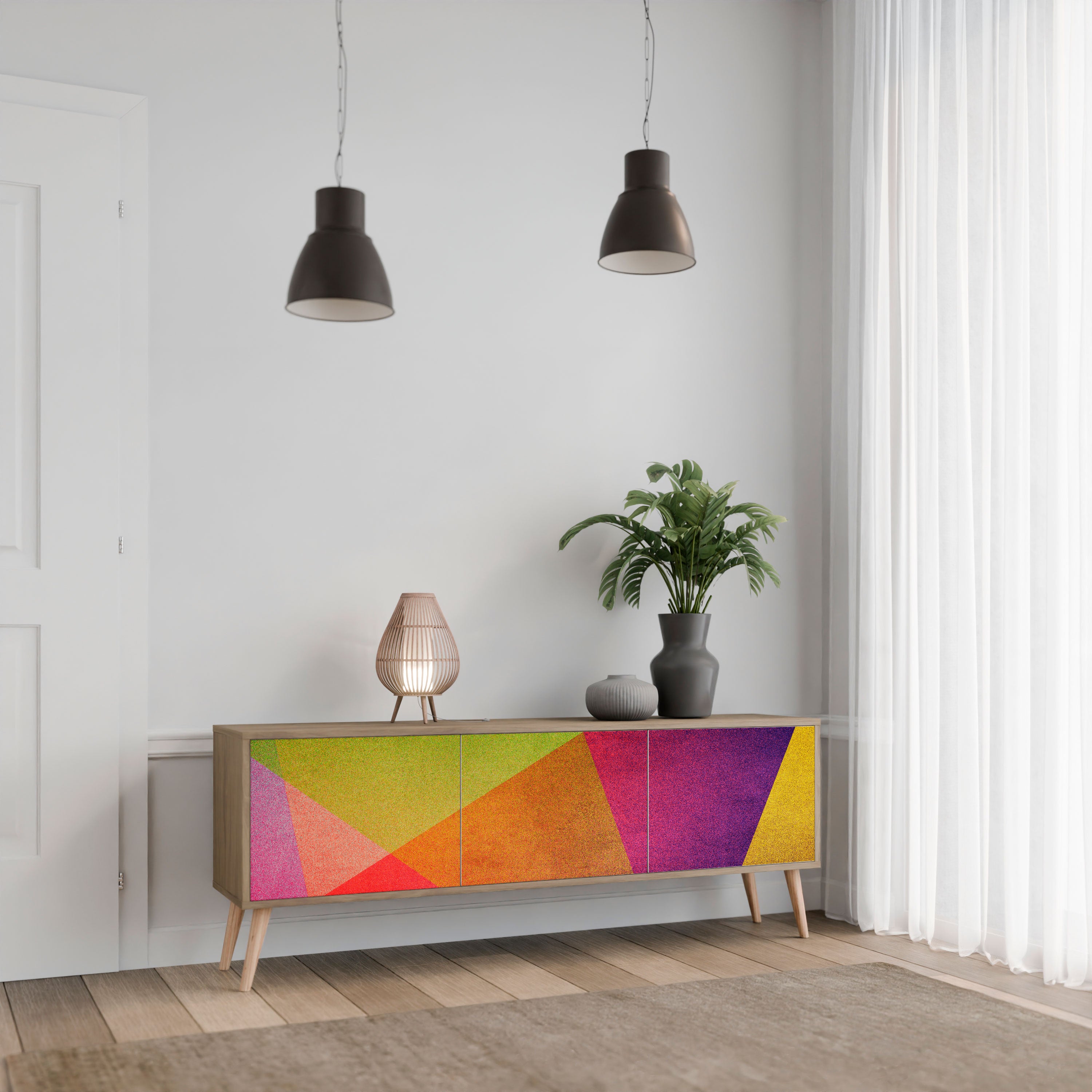 Τρίθυρη βάση τηλεόρασης VIVID GEOMETRIA σε εφέ δρυός