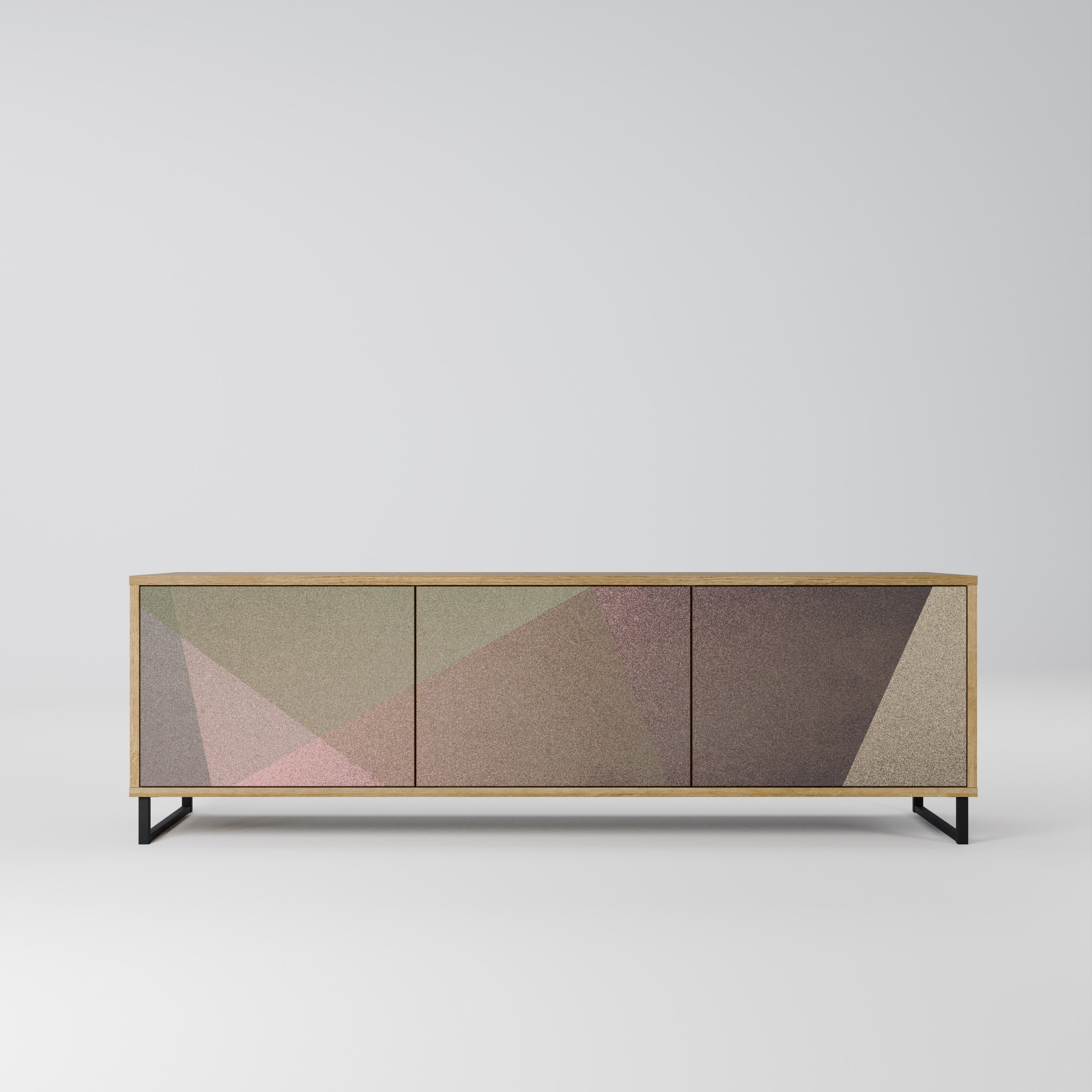 Βάση τηλεόρασης 3 θυρών BEIGE GEOMETRIA σε όψη δρυός