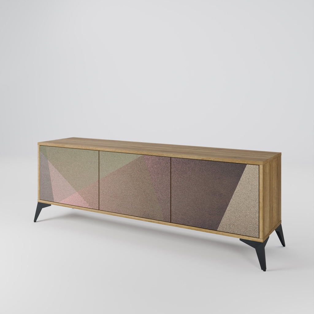 Βάση τηλεόρασης 3 θυρών BEIGE GEOMETRIA σε όψη δρυός