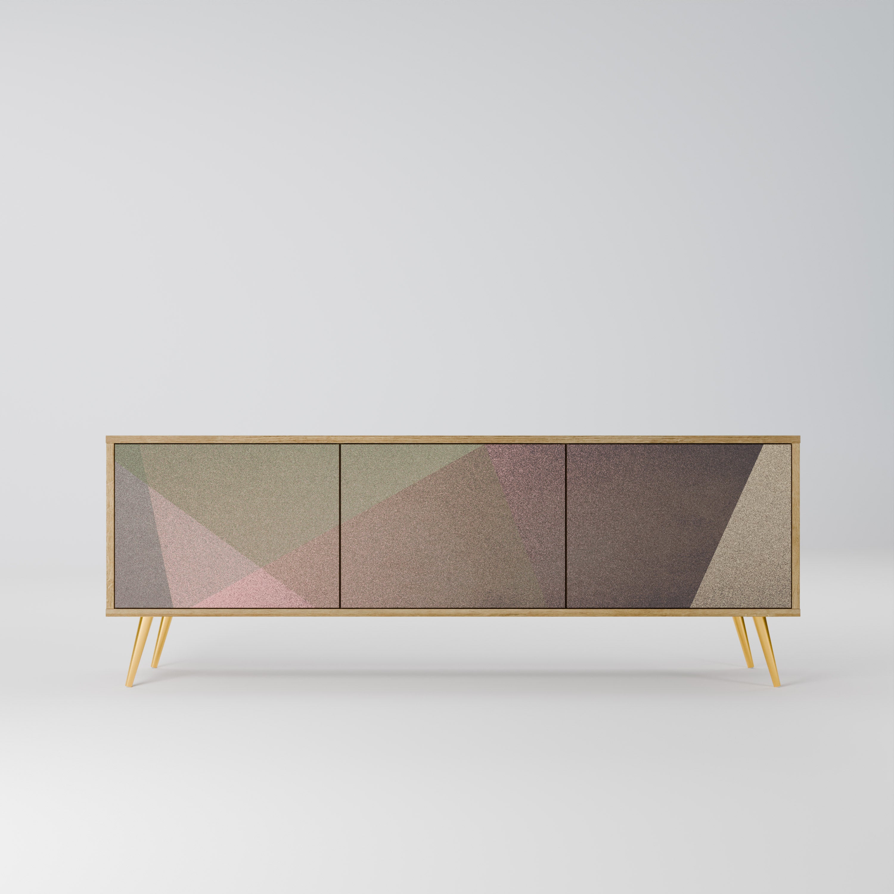 Βάση τηλεόρασης 3 θυρών BEIGE GEOMETRIA σε όψη δρυός