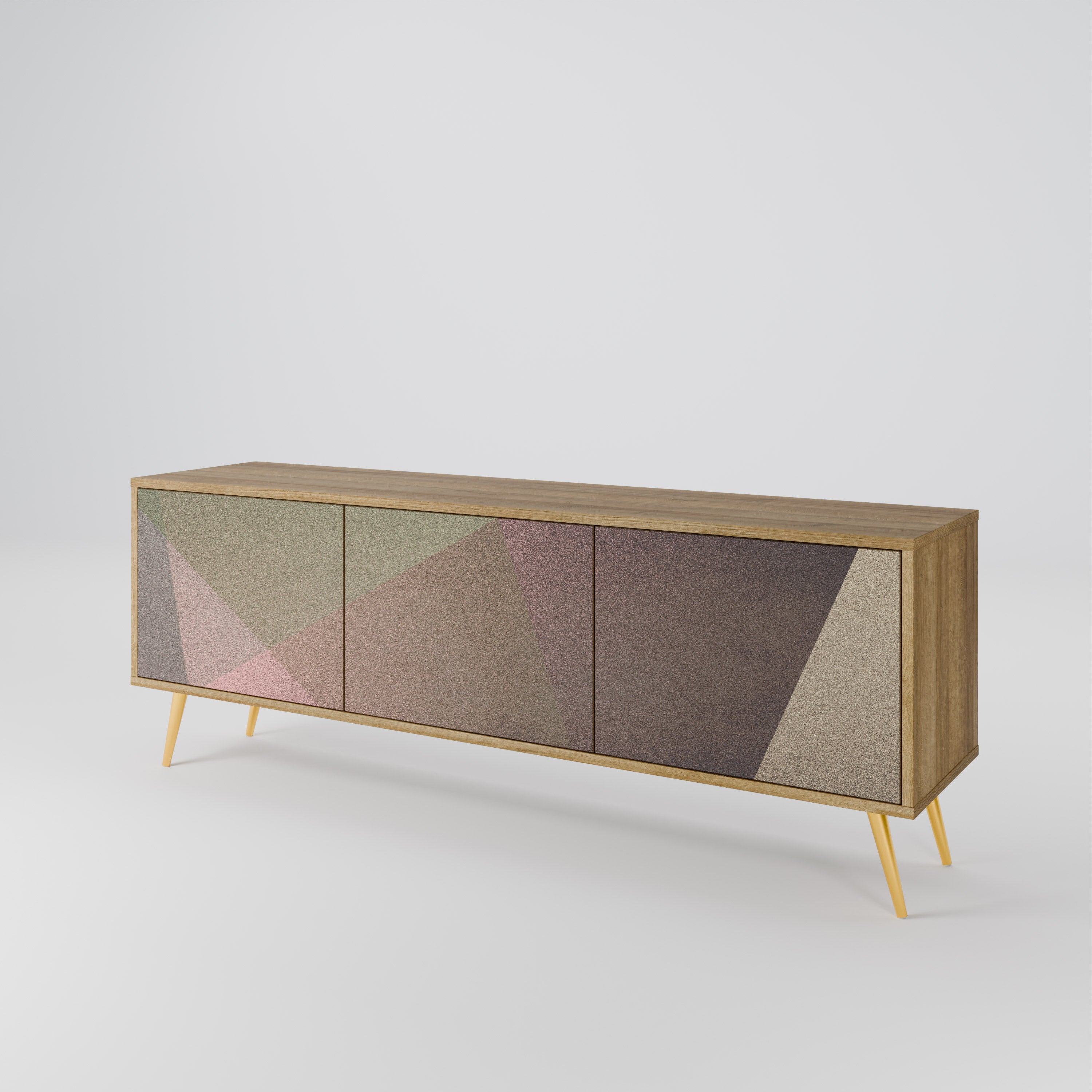 Βάση τηλεόρασης 3 θυρών BEIGE GEOMETRIA σε όψη δρυός