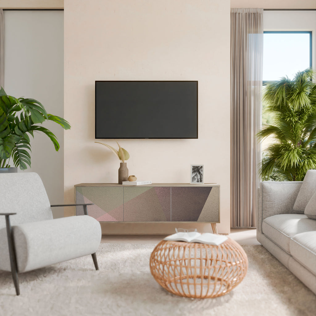 Βάση τηλεόρασης 3 θυρών BEIGE GEOMETRIA σε όψη δρυός