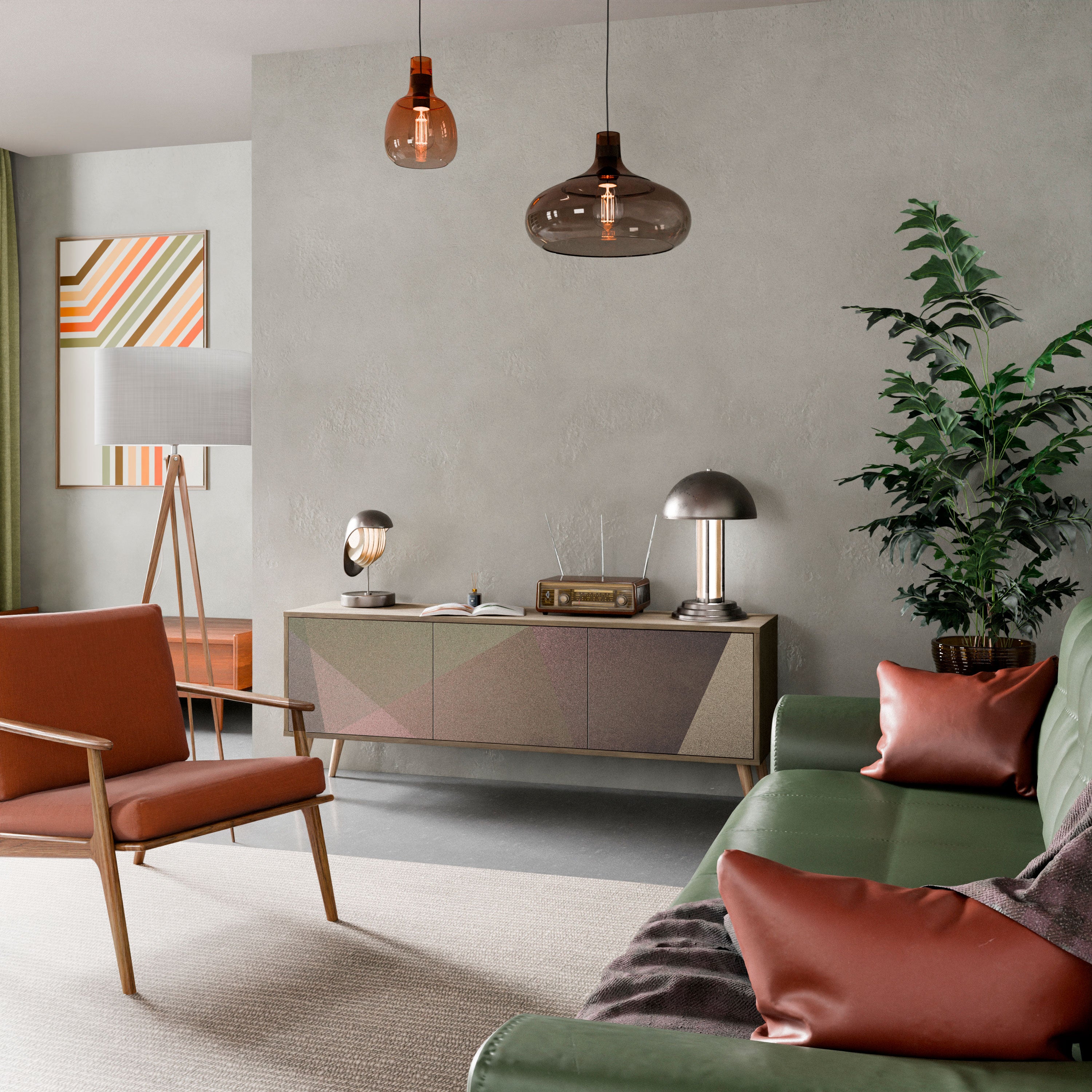 Βάση τηλεόρασης 3 θυρών BEIGE GEOMETRIA σε όψη δρυός