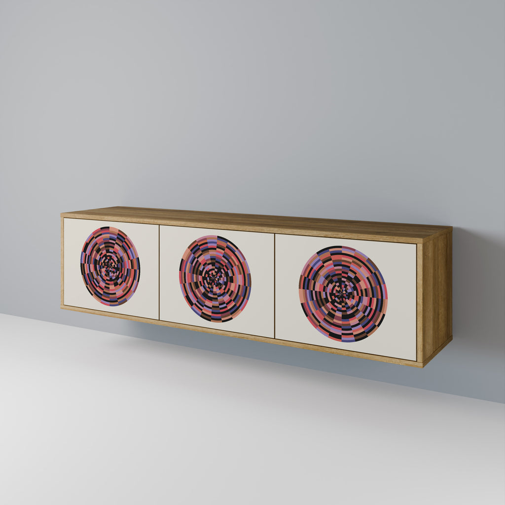 Βάση τηλεόρασης BROWN CIRCLES με 3 πόρτες σε εφέ δρυός
