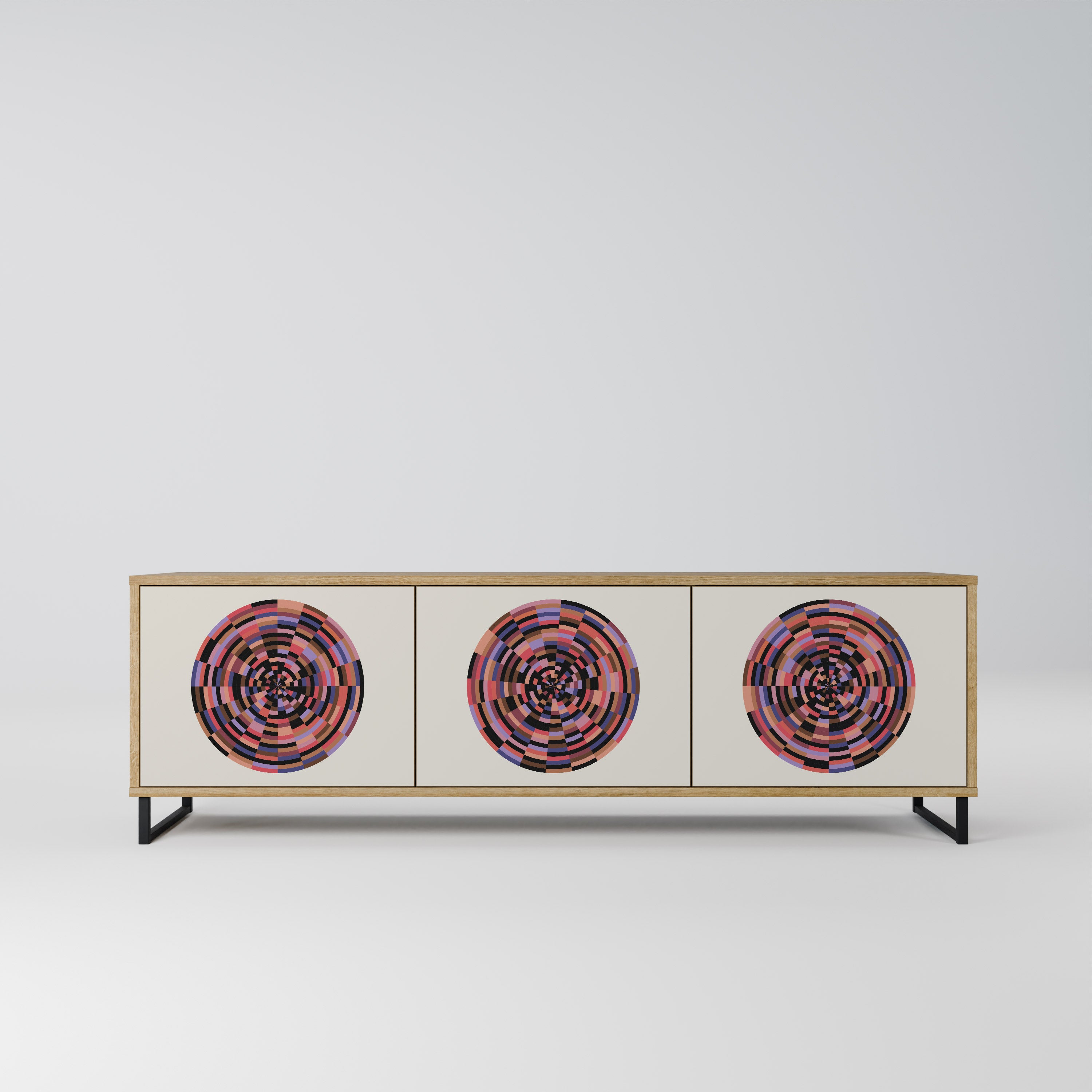 Βάση τηλεόρασης BROWN CIRCLES με 3 πόρτες σε εφέ δρυός