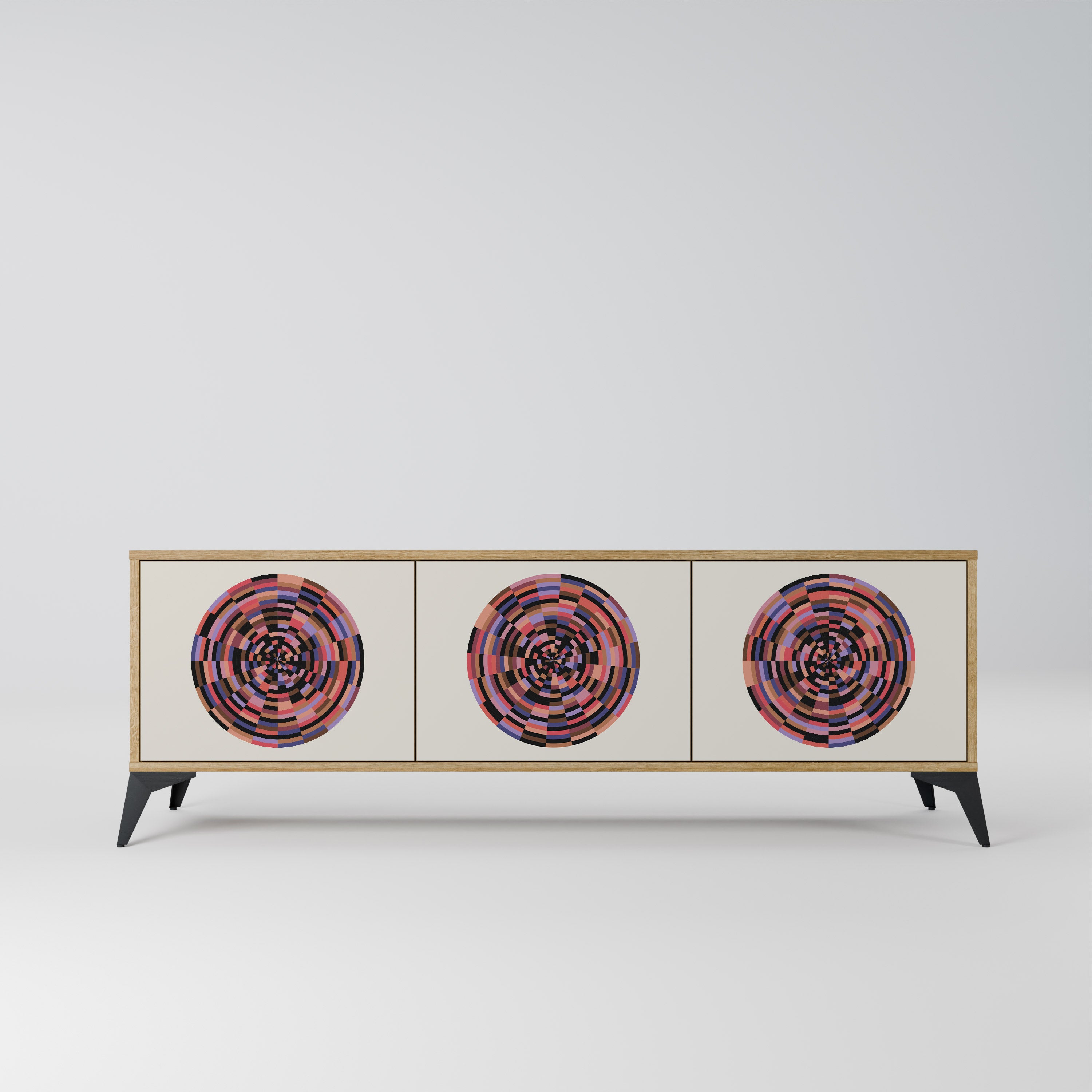 Βάση τηλεόρασης BROWN CIRCLES με 3 πόρτες σε εφέ δρυός