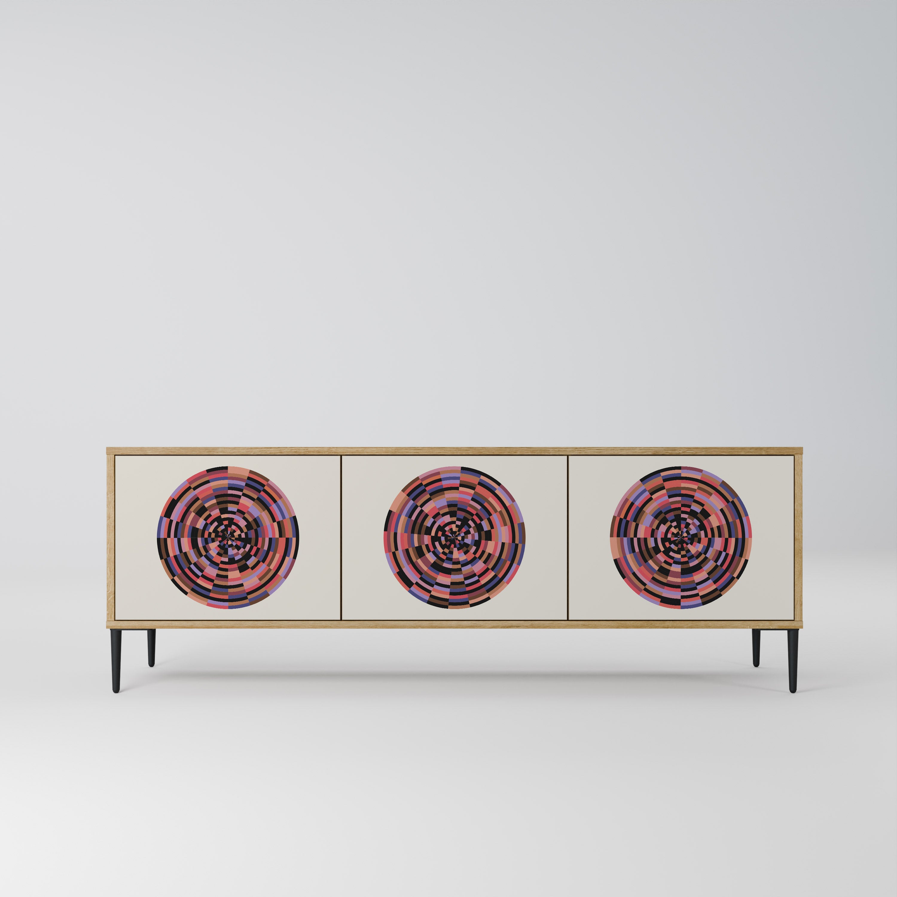 Βάση τηλεόρασης BROWN CIRCLES με 3 πόρτες σε εφέ δρυός