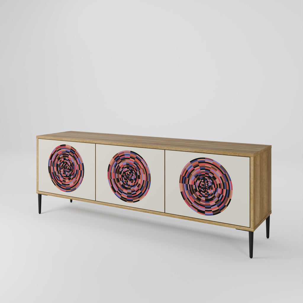 Βάση τηλεόρασης BROWN CIRCLES με 3 πόρτες σε εφέ δρυός