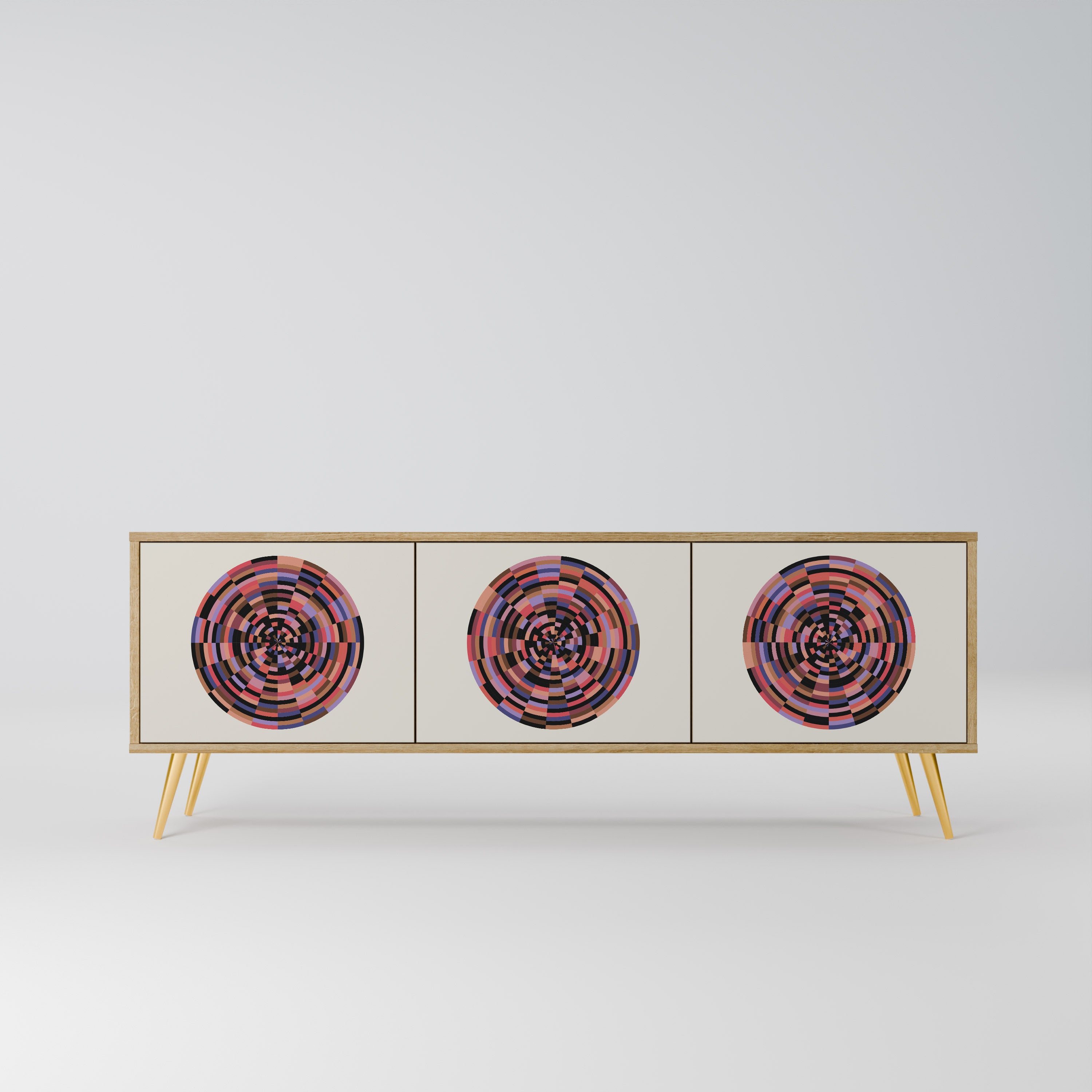 Βάση τηλεόρασης BROWN CIRCLES με 3 πόρτες σε εφέ δρυός