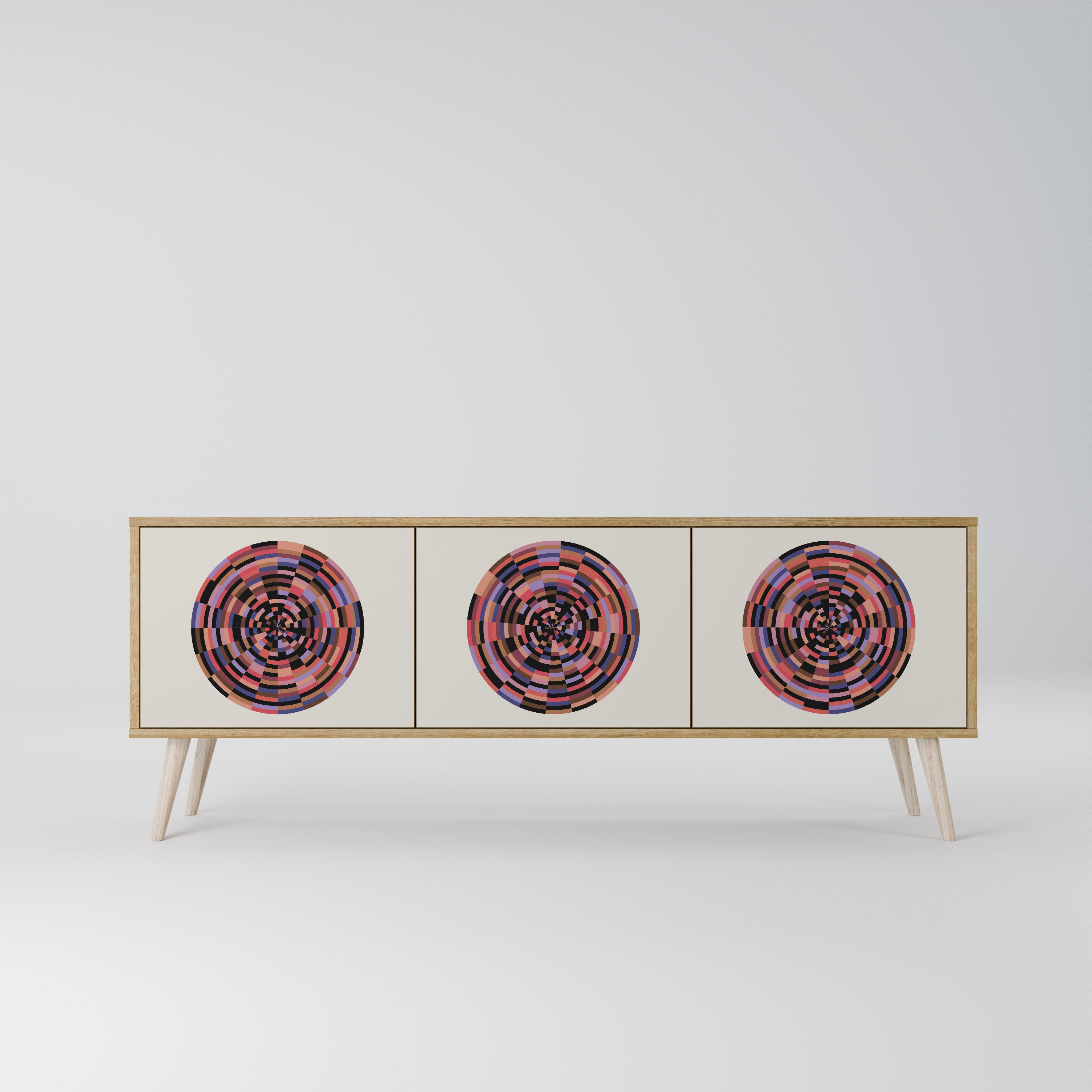 Βάση τηλεόρασης BROWN CIRCLES με 3 πόρτες σε εφέ δρυός