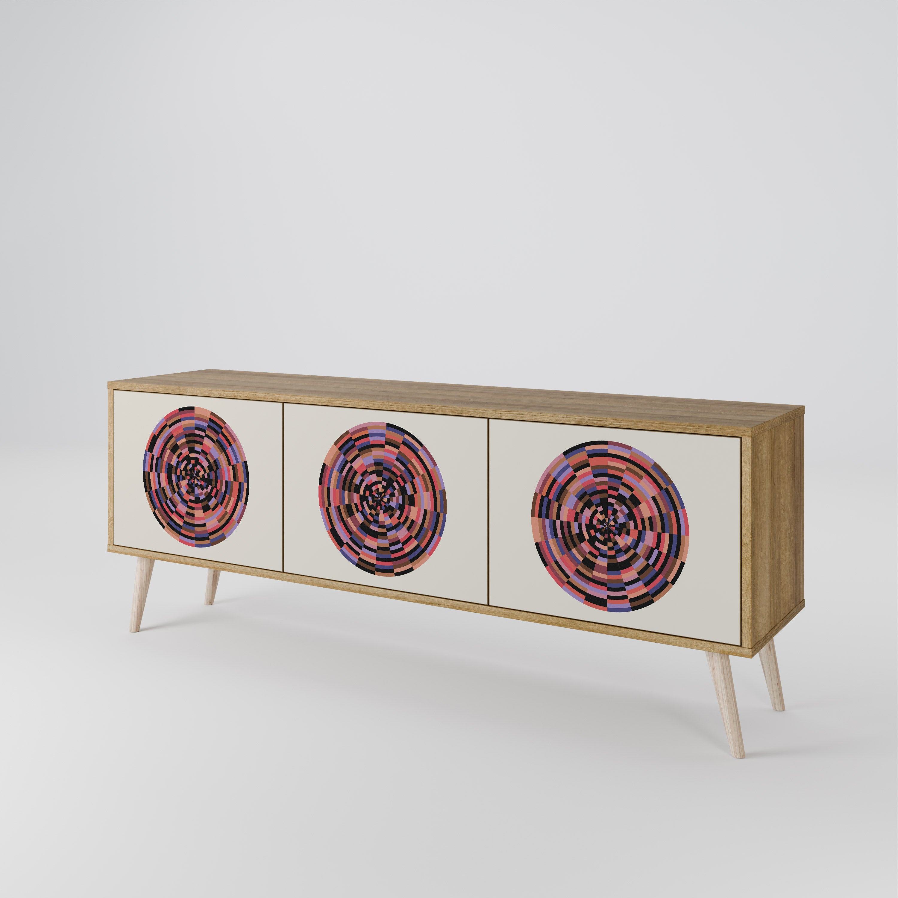 Βάση τηλεόρασης BROWN CIRCLES με 3 πόρτες σε εφέ δρυός