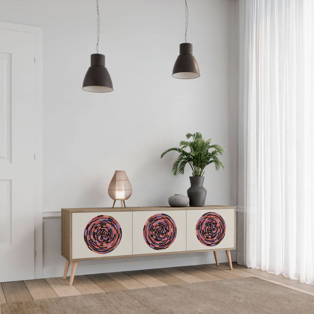 Βάση τηλεόρασης BROWN CIRCLES με 3 πόρτες σε εφέ δρυός