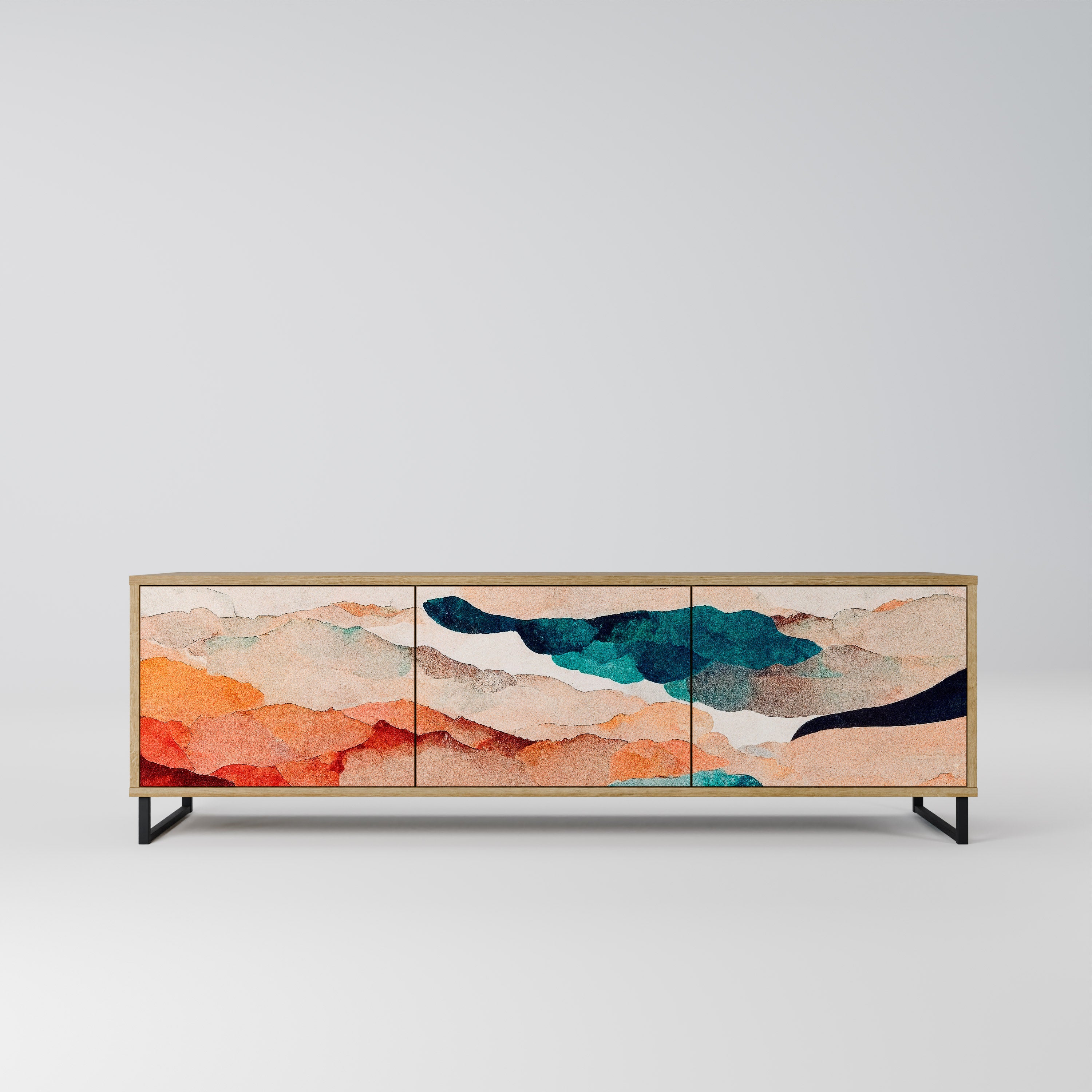 Βάση τηλεόρασης ABSTRACT LANDSCAPE με 3 πόρτες σε εφέ δρυός