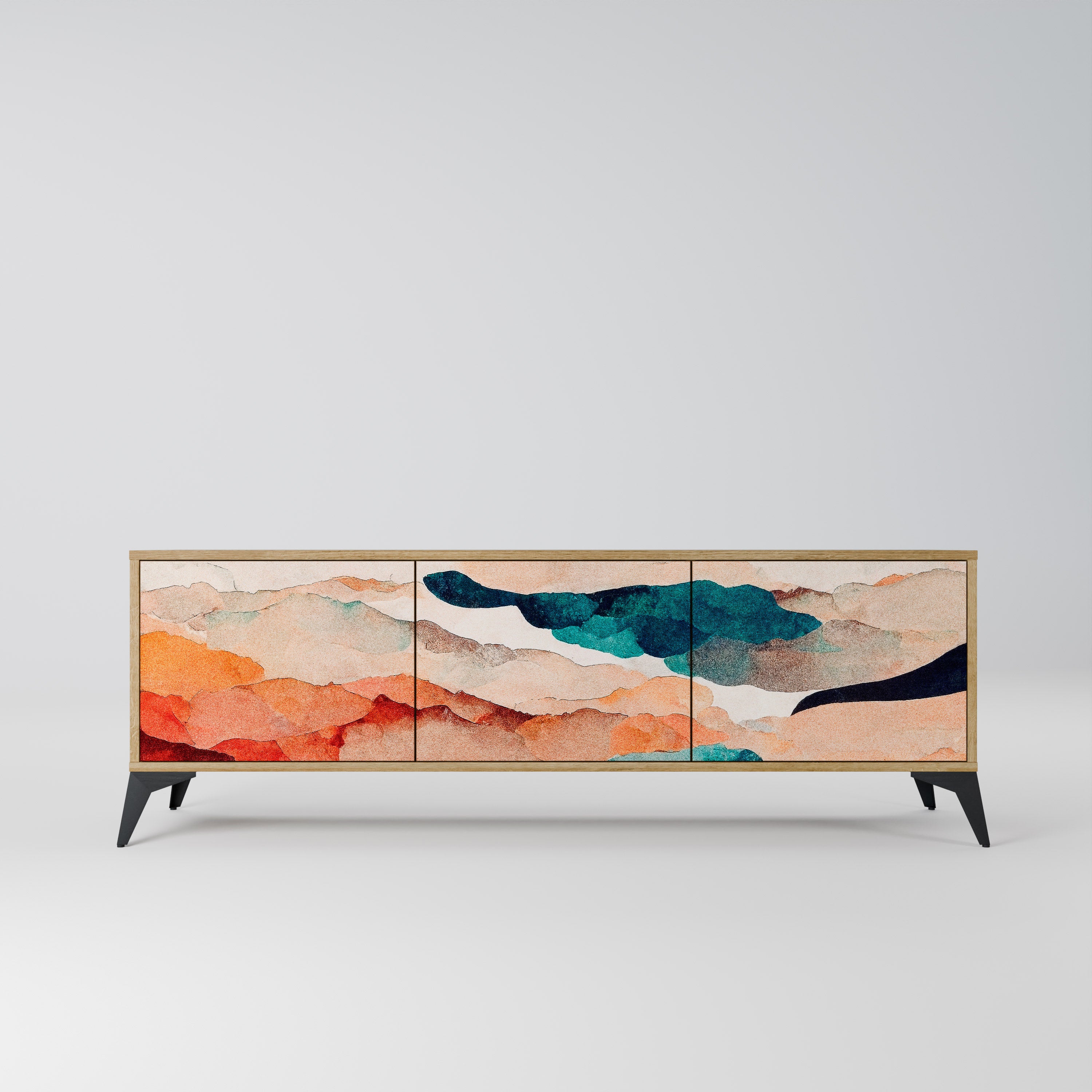 Βάση τηλεόρασης ABSTRACT LANDSCAPE με 3 πόρτες σε εφέ δρυός