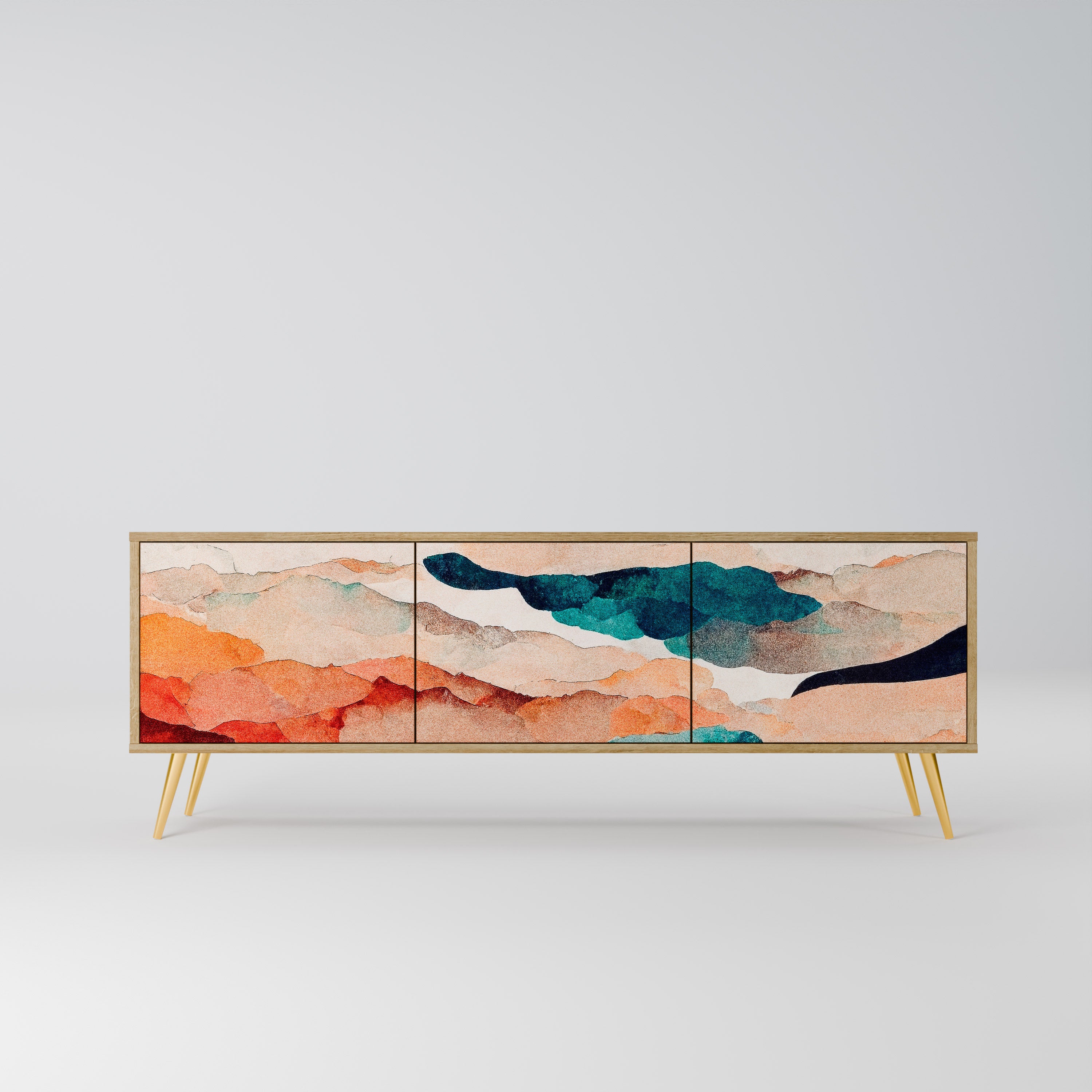 Βάση τηλεόρασης ABSTRACT LANDSCAPE με 3 πόρτες σε εφέ δρυός