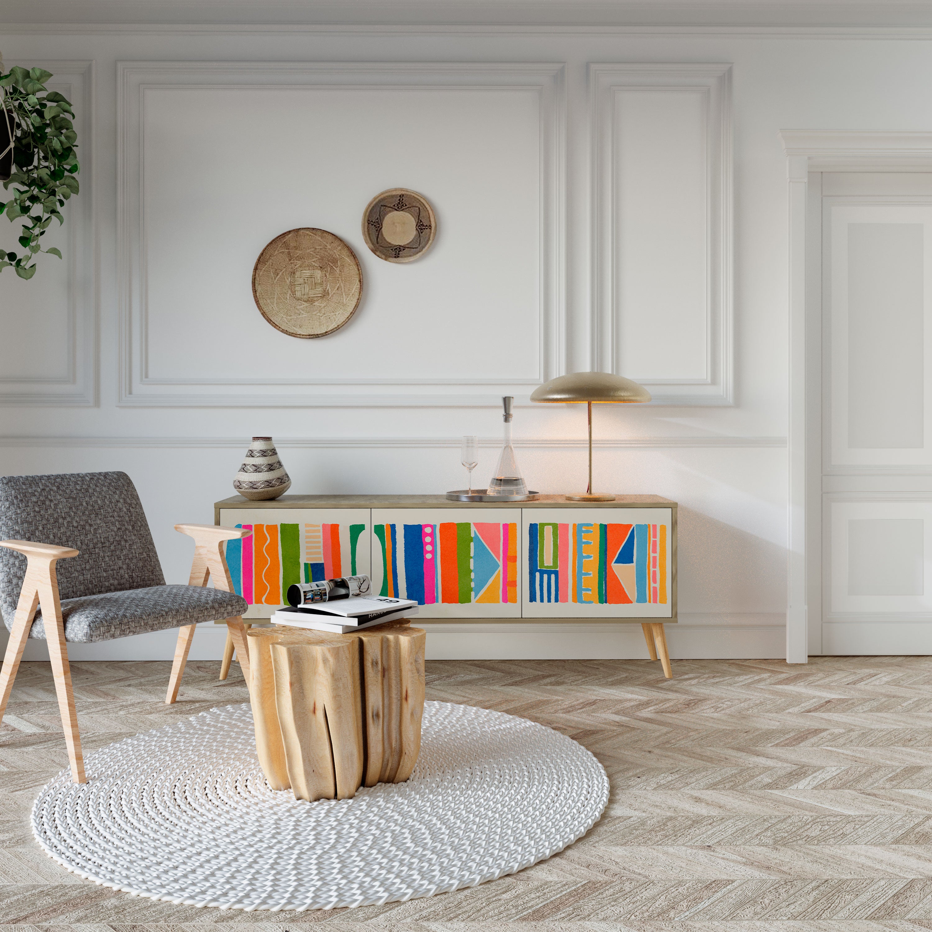 Βάση τηλεόρασης GEOMETRIC SHINE με 3 πόρτες σε όψη δρυός