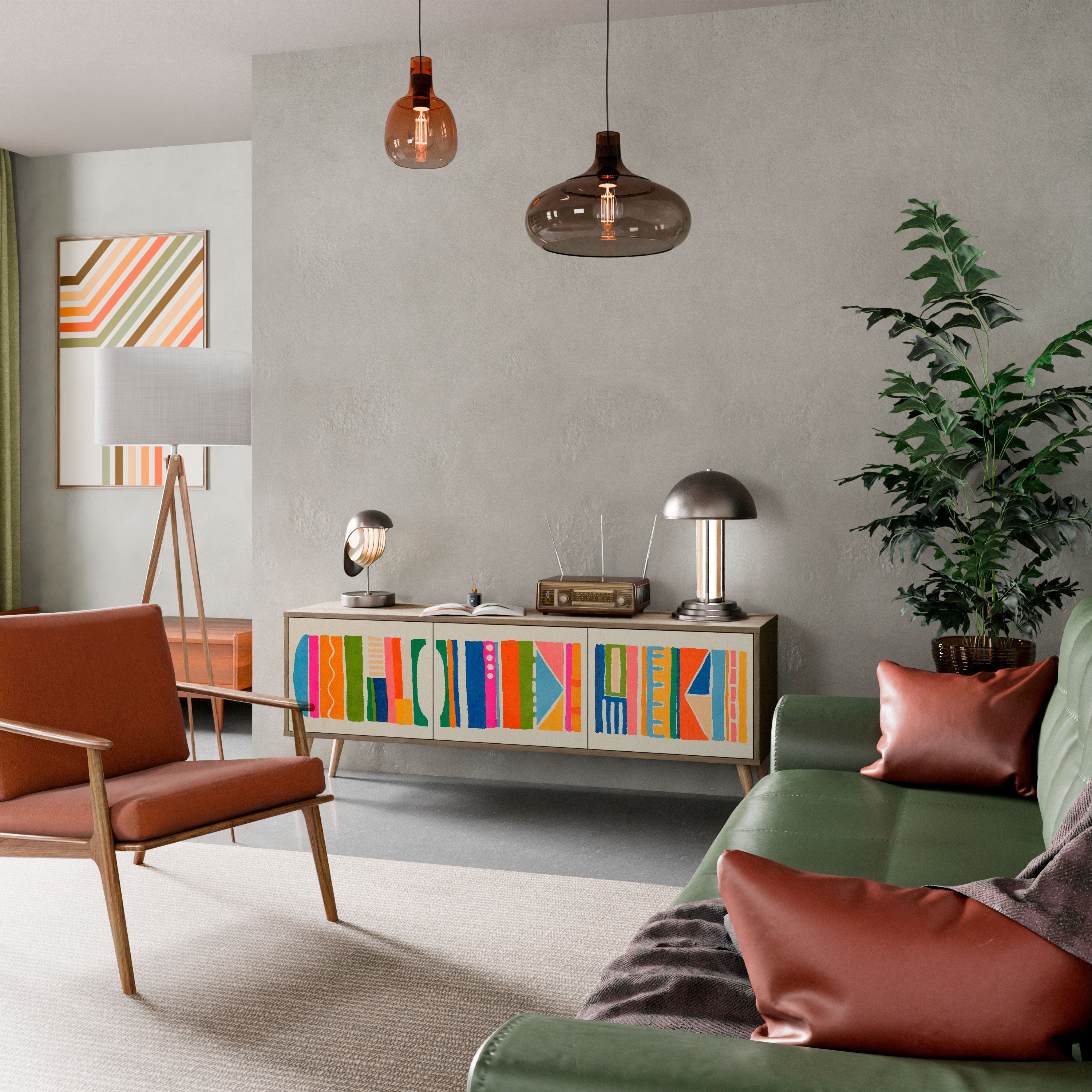 Βάση τηλεόρασης GEOMETRIC SHINE με 3 πόρτες σε όψη δρυός